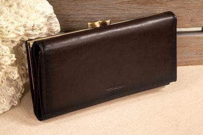 ID Stronghold Safe Harbor Ladies Wallet Dark Brown Safe Harbor Womens Wallet - RFID Antique Kiss Clasp Clutch