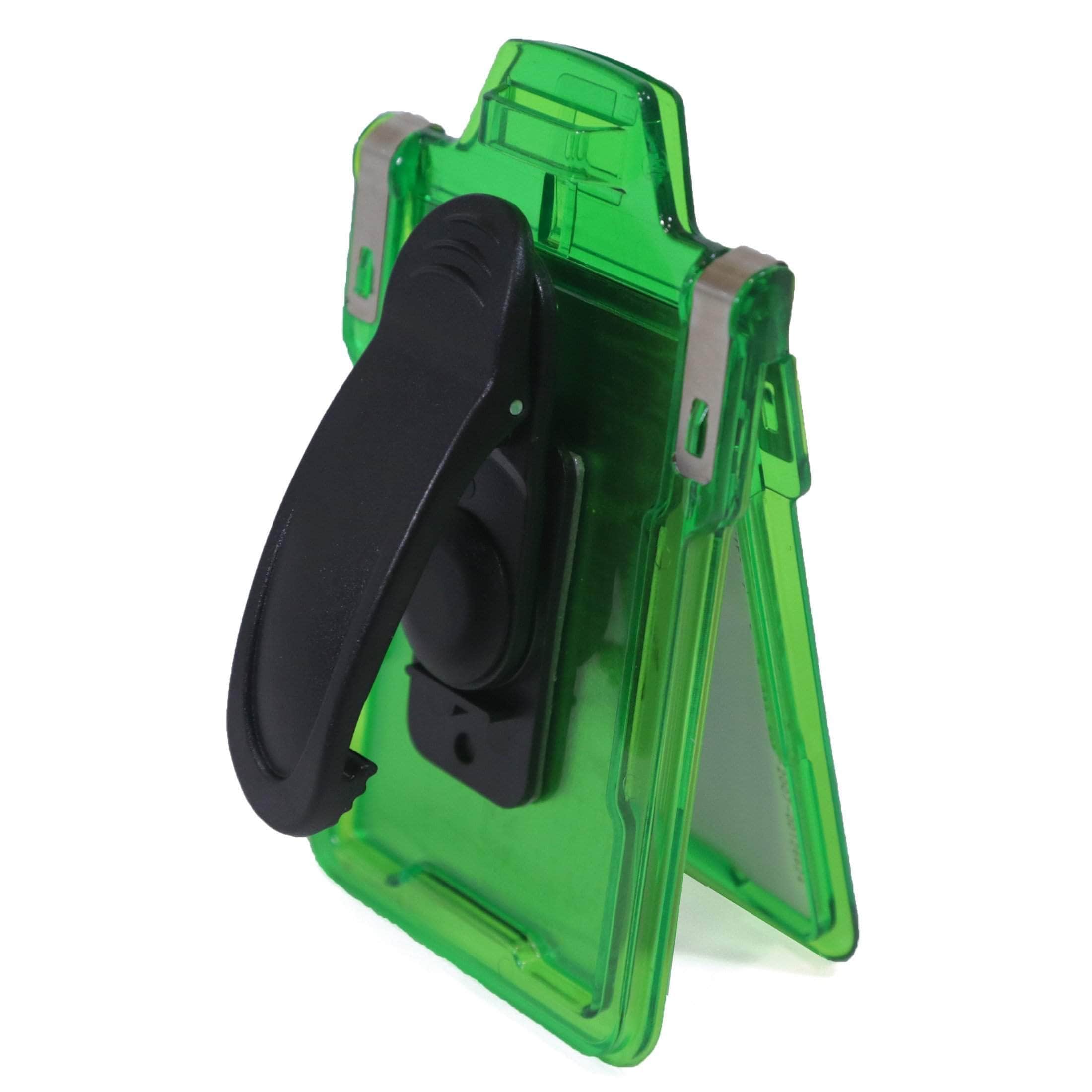 ID Stronghold Badgeholder Green Secure Badge Holder Classic Vertical 1 Card Holder With Belt Clip