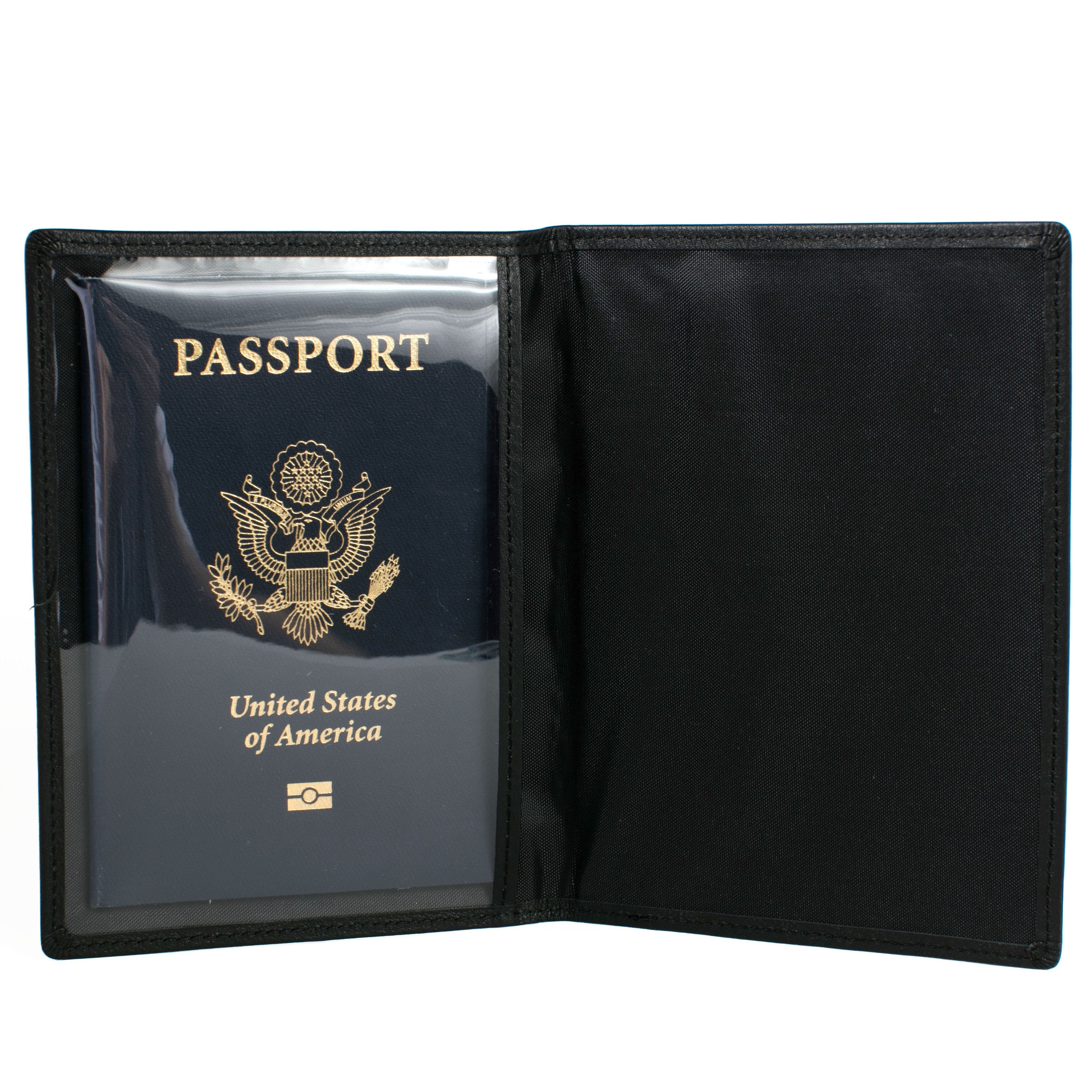 Leather RFID Blocking Passport Cover - Black - IDSH7204 - blk