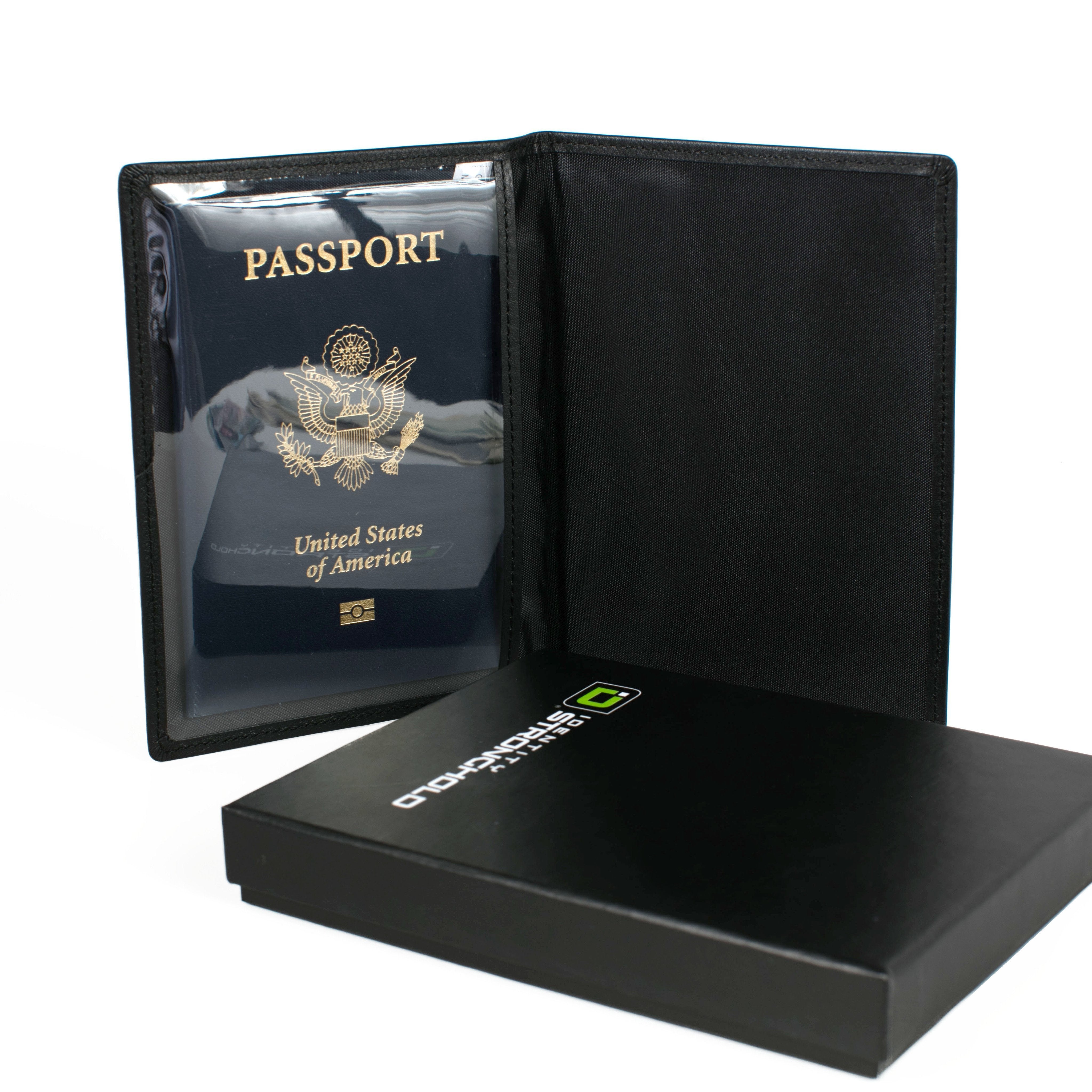 Leather RFID Blocking Passport Cover - Black - IDSH7204 - blk