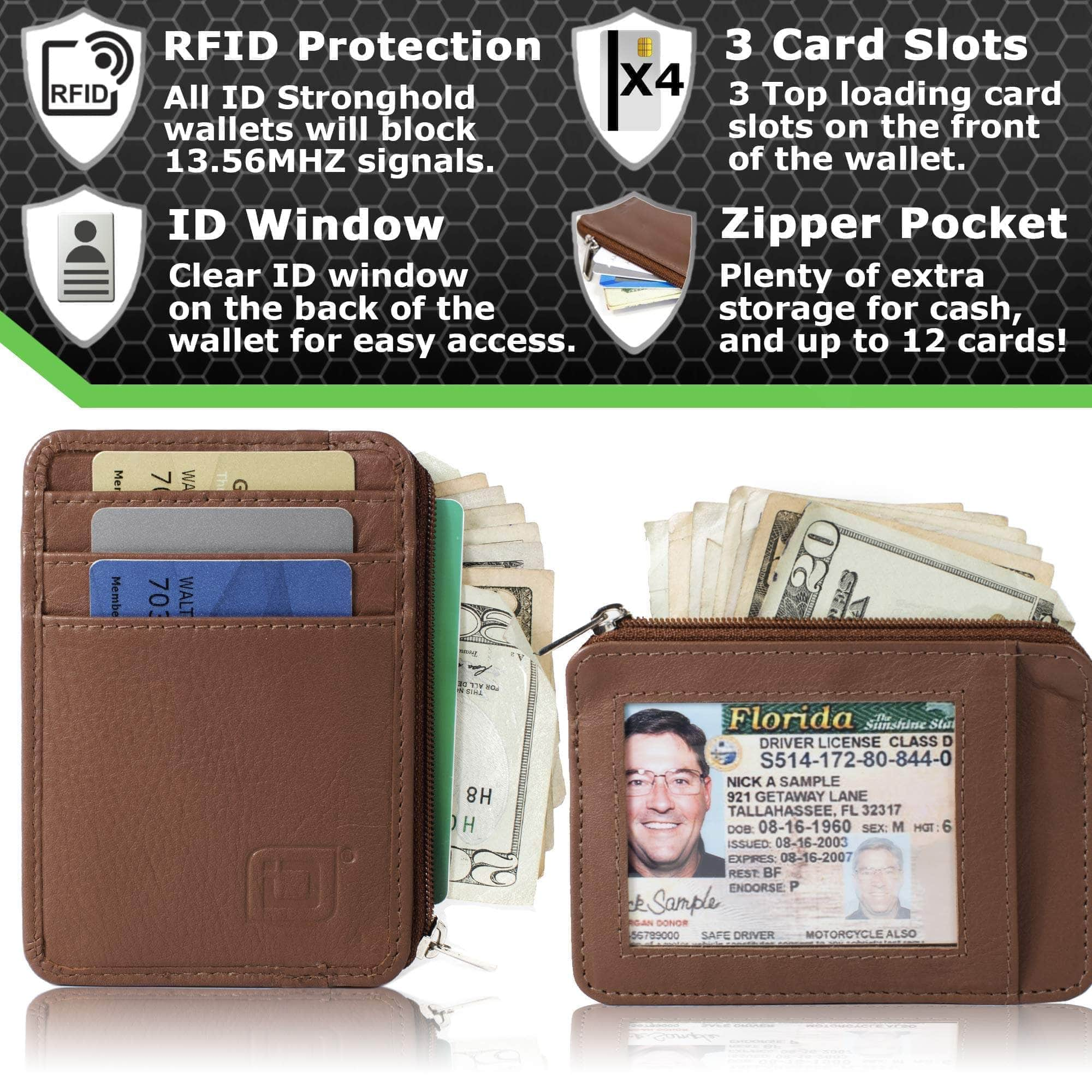 ID Stronghold  Men's Leather RFID Wallet 10 slot Bifold