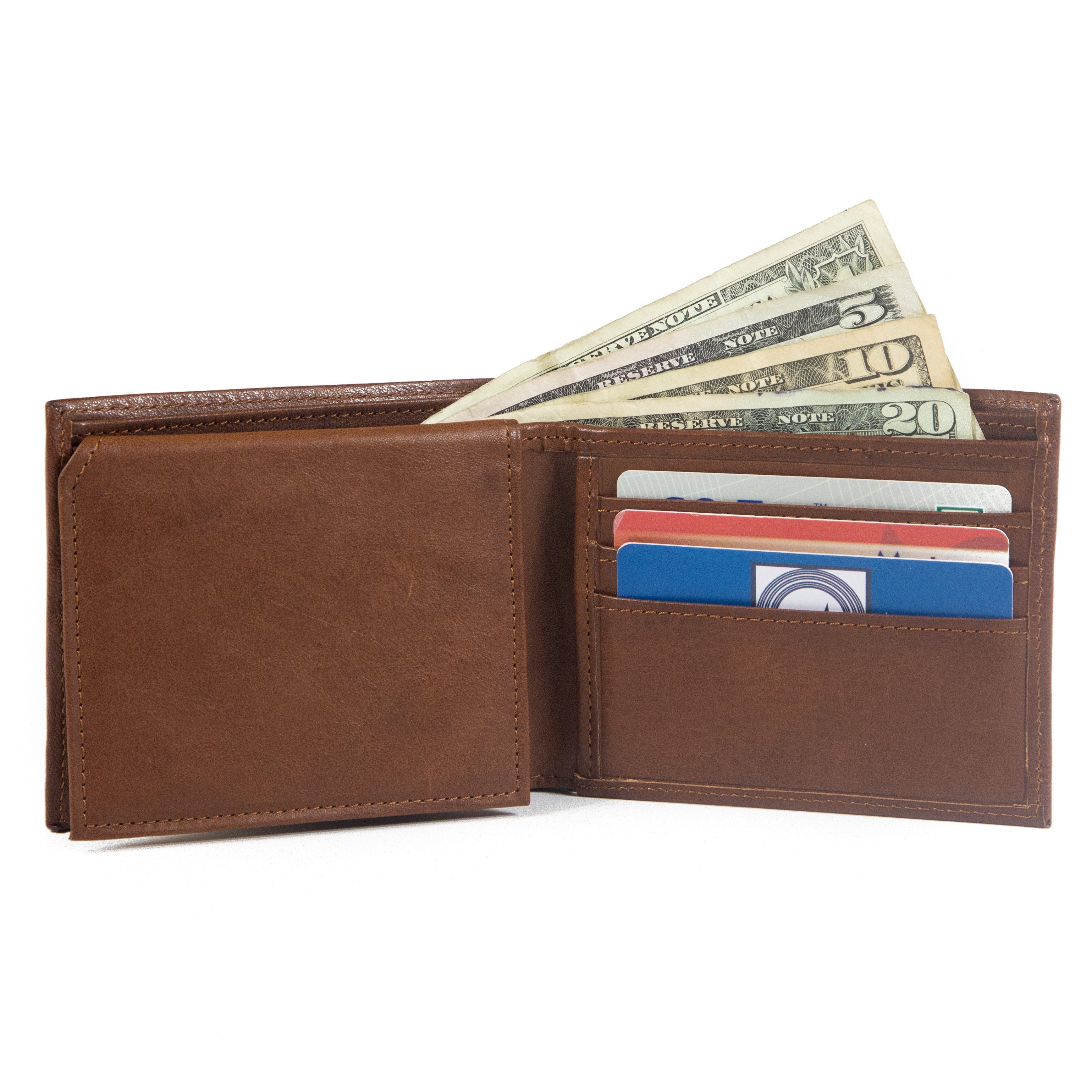 Men's RFID Wallet - Men's Italian Leather Bifold Wallet - Light Brown - IDSH7304 - ltbrn