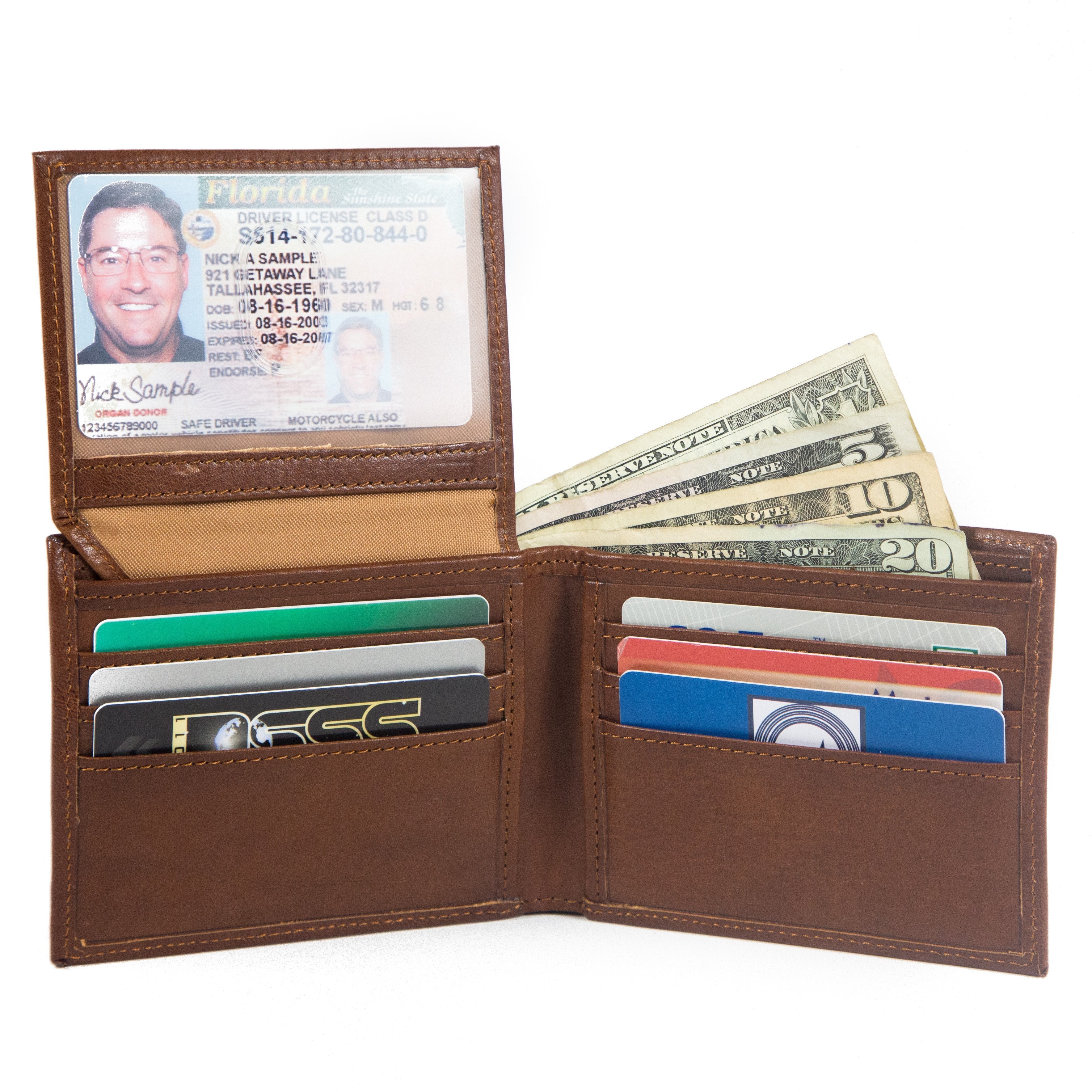 Men's RFID Wallet - Men's Italian Leather Bifold Wallet - Light Brown - IDSH7304 - ltbrn