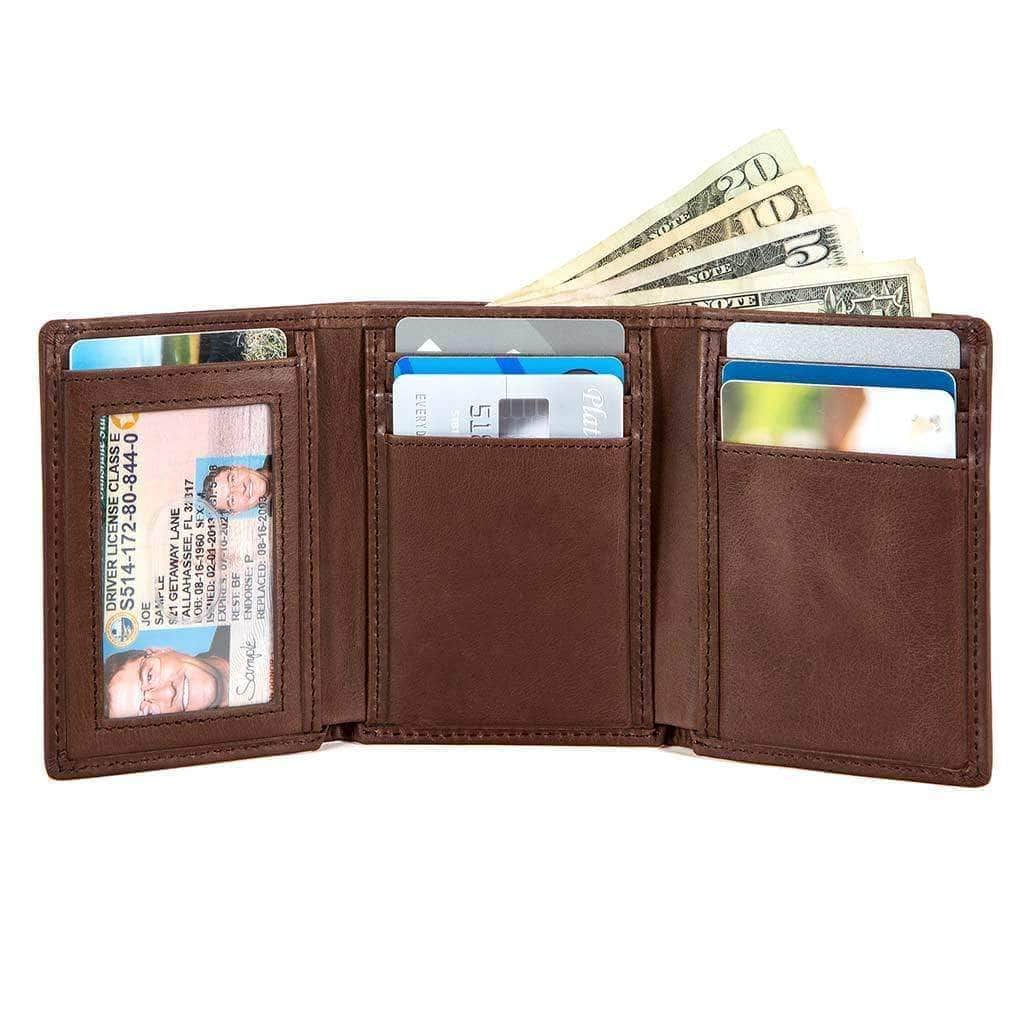Mens RFID 8 Slot Trifold Wallet - Classic Leather - Brown - IDSH7026 - brn