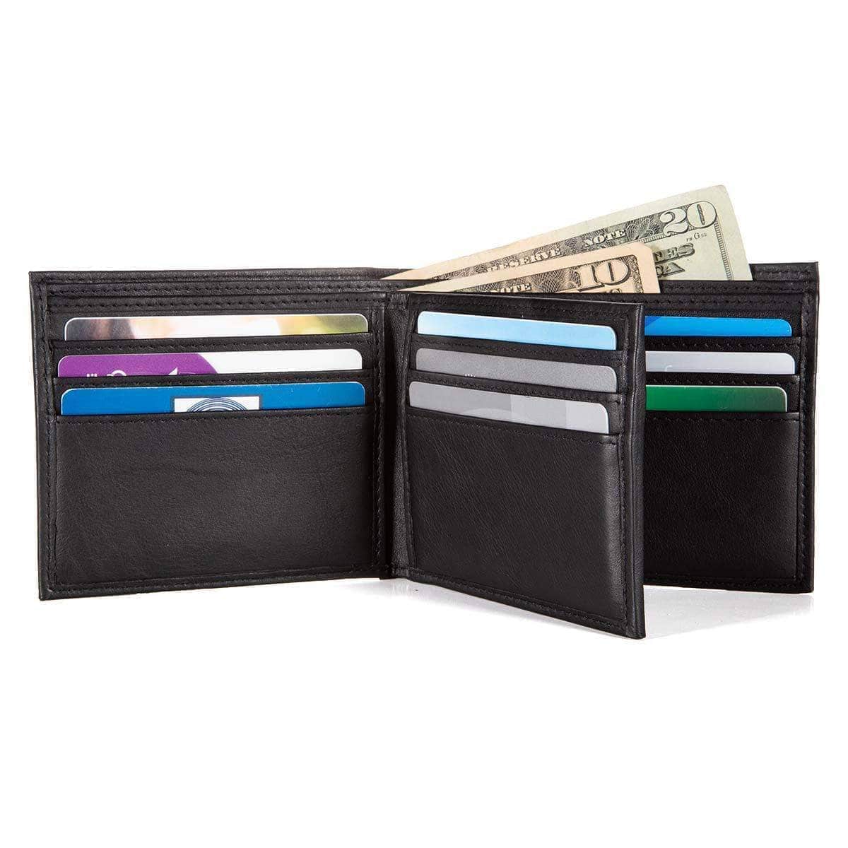 Classic Men’s Wallet with I.D and Coin Pocket and RFID in Genuine Leather Black/Red / Genuine Leather
