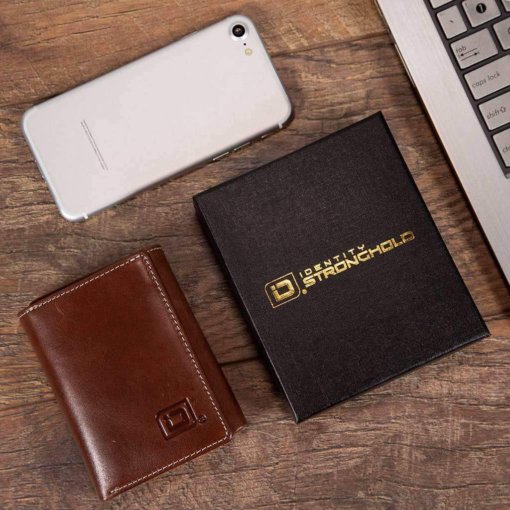 Mens RFID Wallet - 8 Slot Trifold Stonewashed Leather Wallet - IDSH7027 - brn
