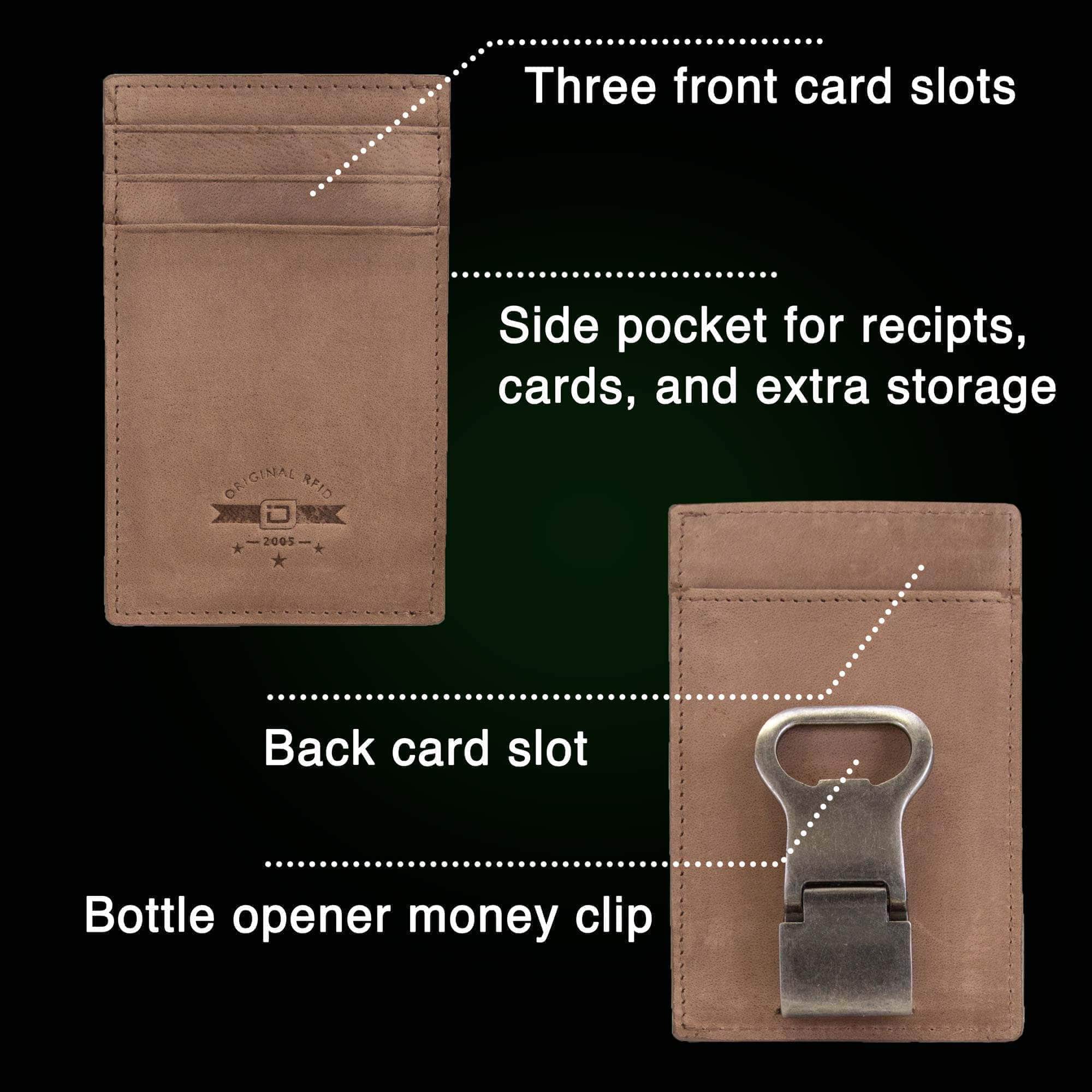 ID Stronghold Men's Mini Wallet Clip Mens RFID Wallet Money Clip with Bottle Opener