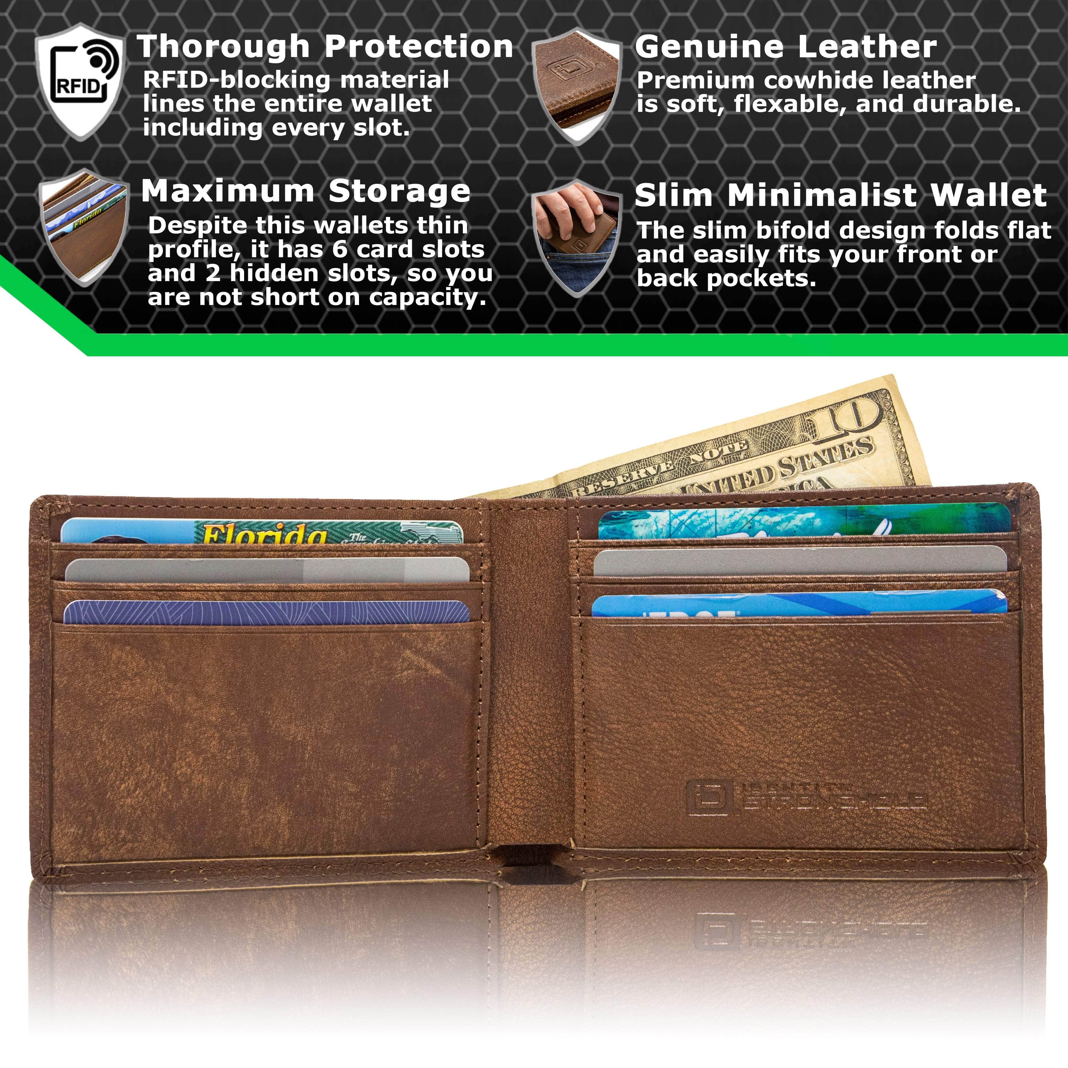 Buffalo Leather RFID Wallet - RFID Blocking Protection - Made in USA