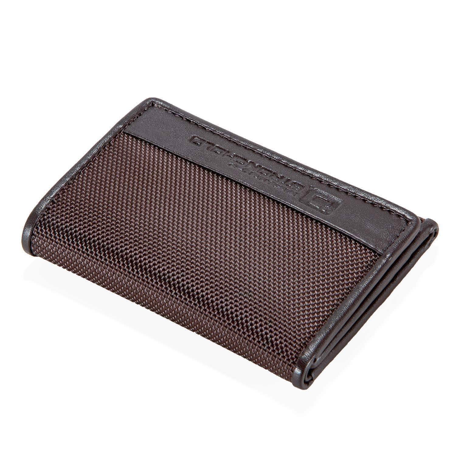 Mens Slim RFID Trifold Wallet with ID in Leather and Nylon - Dark Brown - IDSH7031 - dkbrn