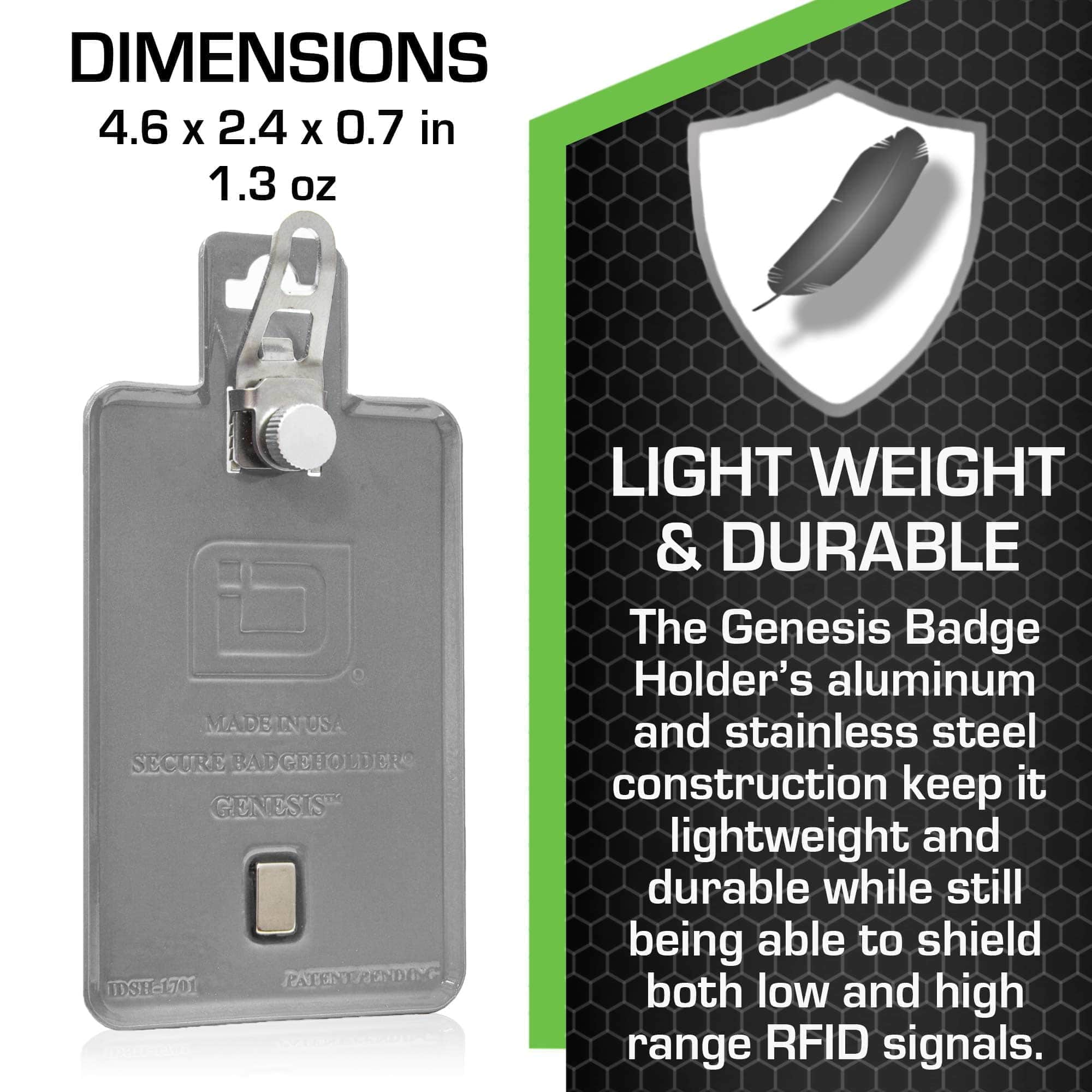 NEW - Magnetic Badge Holder - RFID Secure Badge Holder Genesis™ with BloxProx™ - Gray - IDSH1701 - gry