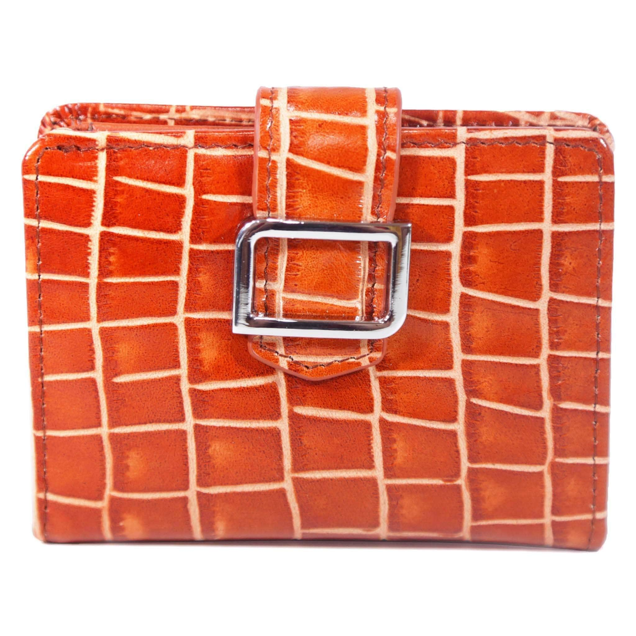 ID Stronghold Ladies Wallet Croco Orange Croco Embossed Slim Women's Mini Trifold