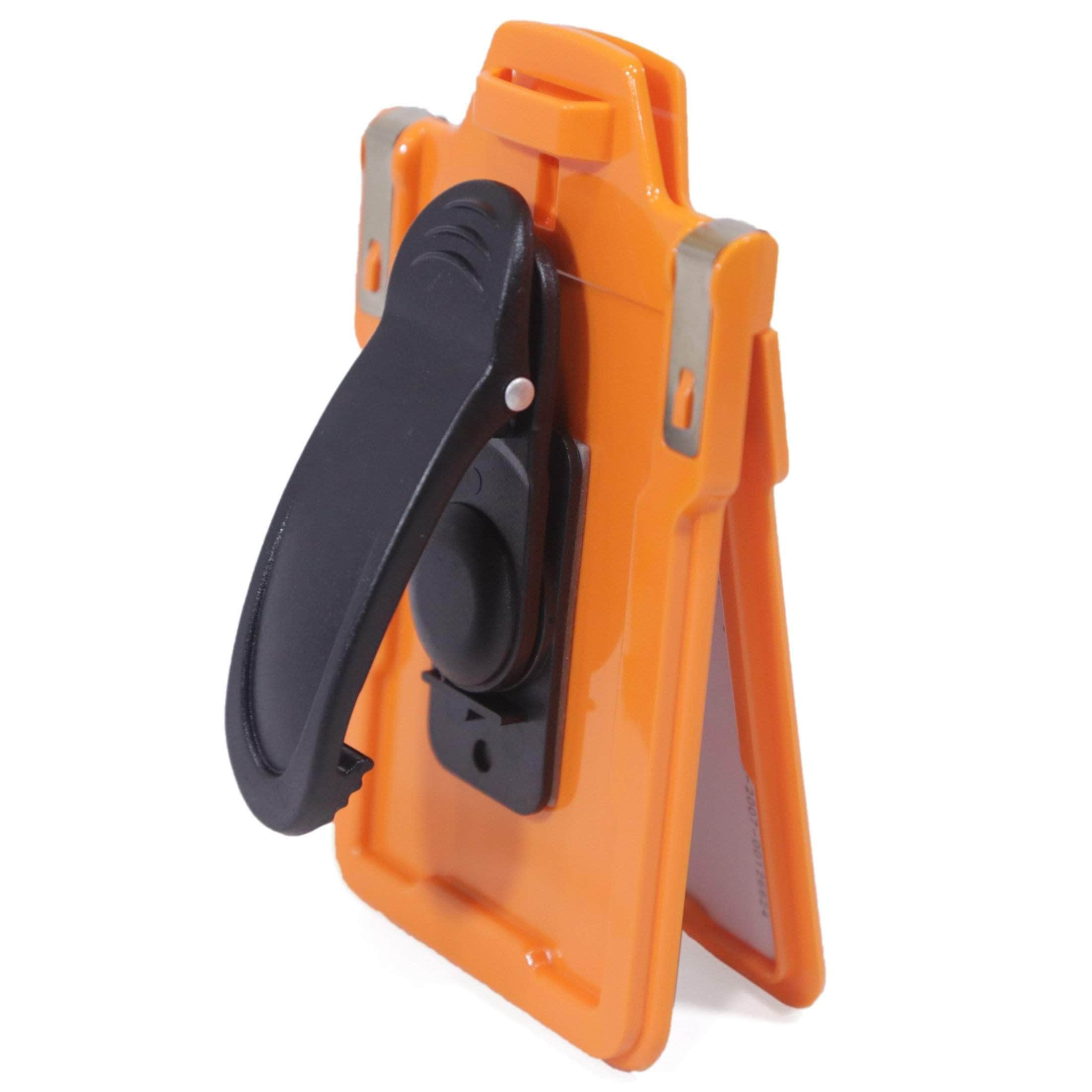 ID Stronghold Badgeholder Orange Secure Badge Holder Classic Vertical 1 Card Holder With Belt Clip