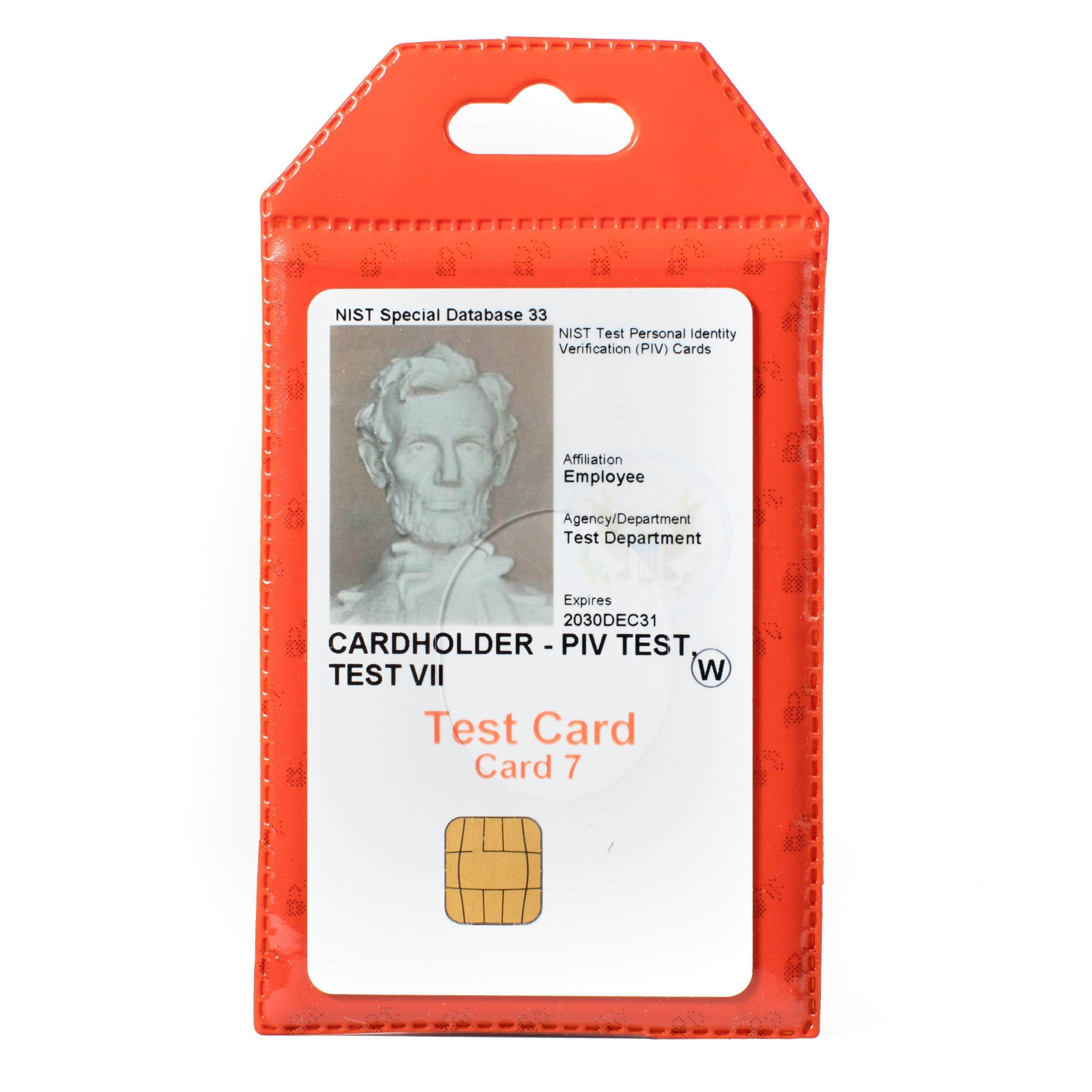 ID Stronghold Badgeholder Orange Secure Badge Holder Flex Vertical 2 Card Holder