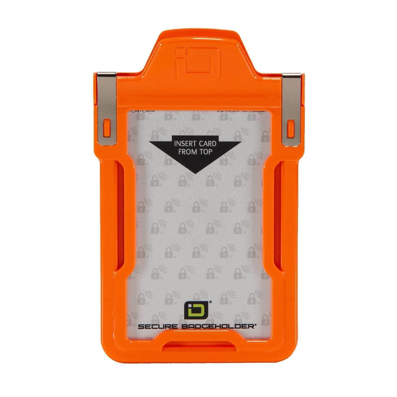 IDSH1004-orange-squeeze-to-read-secure-badge-holder-classic-front