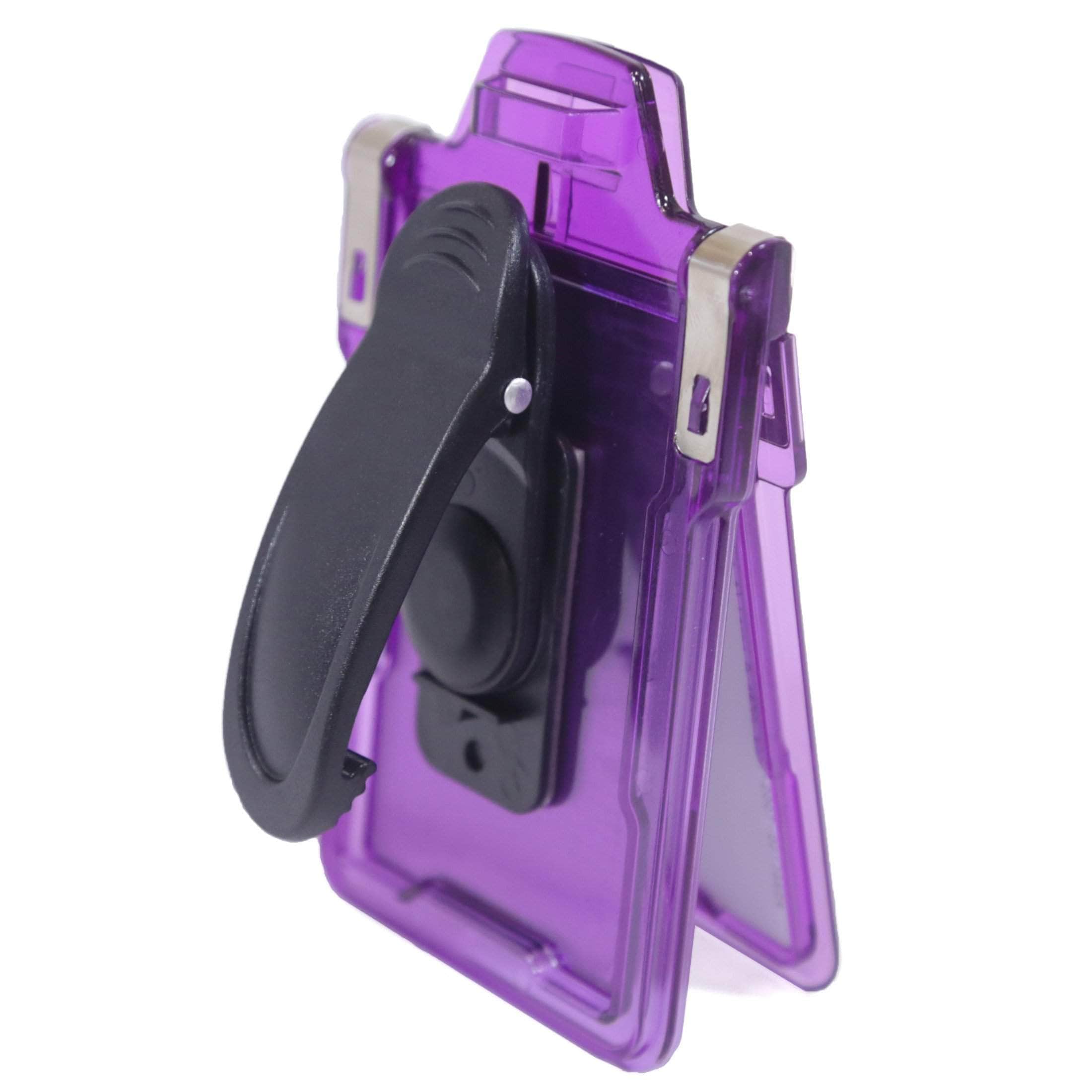 ID Stronghold Badgeholder Purple Secure Badge Holder Classic Vertical 1 Card Holder With Belt Clip