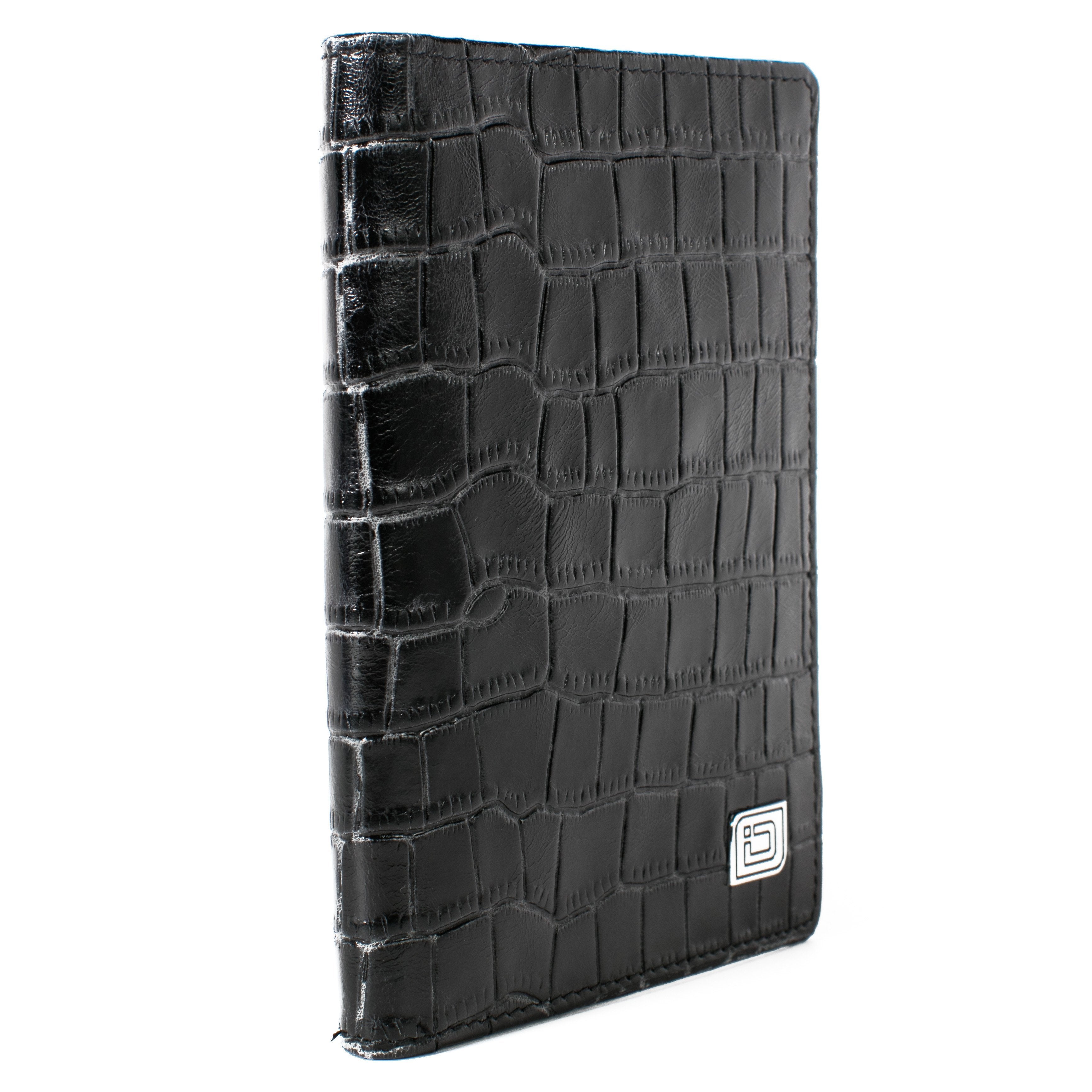 BLACK CROCO Leather Designer Passport Holder, For Office