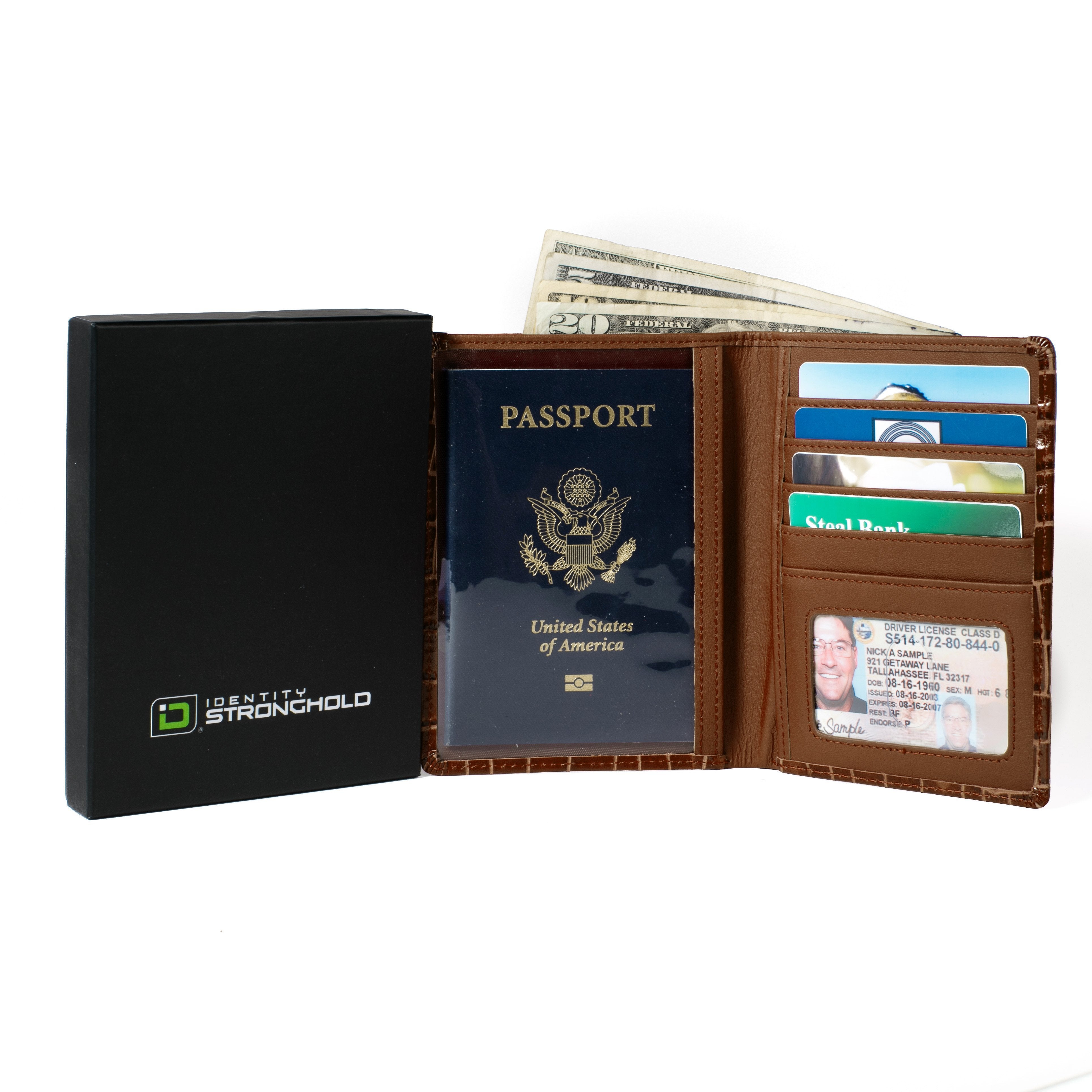 RFID Blocking Passport Wallet Designer - Brown Croc - IDSH7214 - brncrc