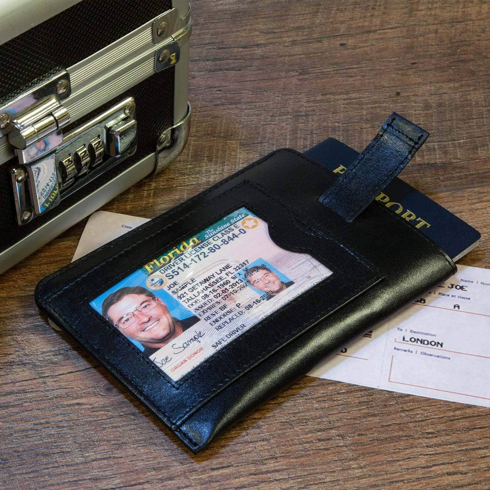 ID Stronghold Passport Leather RFID Blocking Pull Tab Passport Wallet