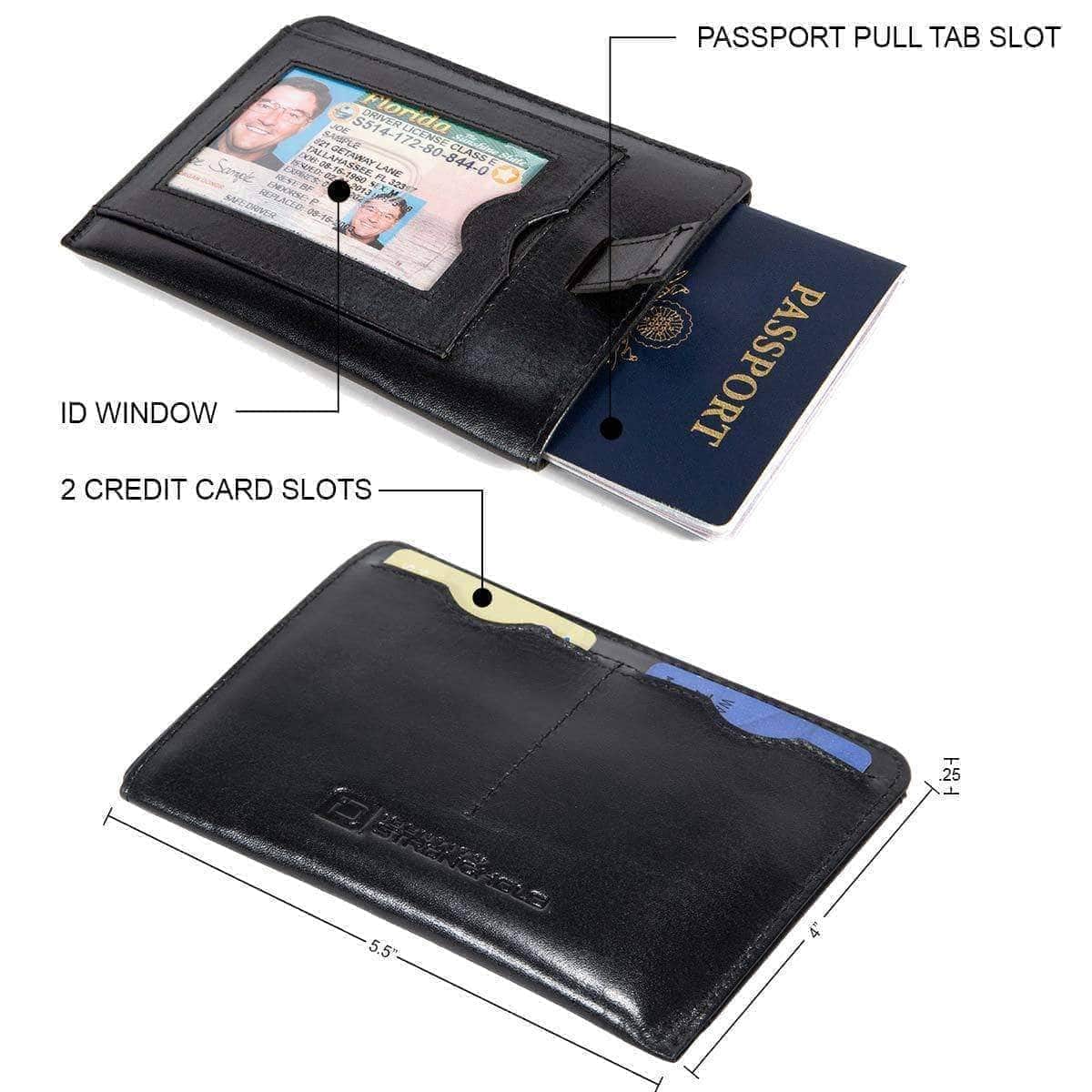 ID Stronghold Passport Leather RFID Blocking Pull Tab Passport Wallet
