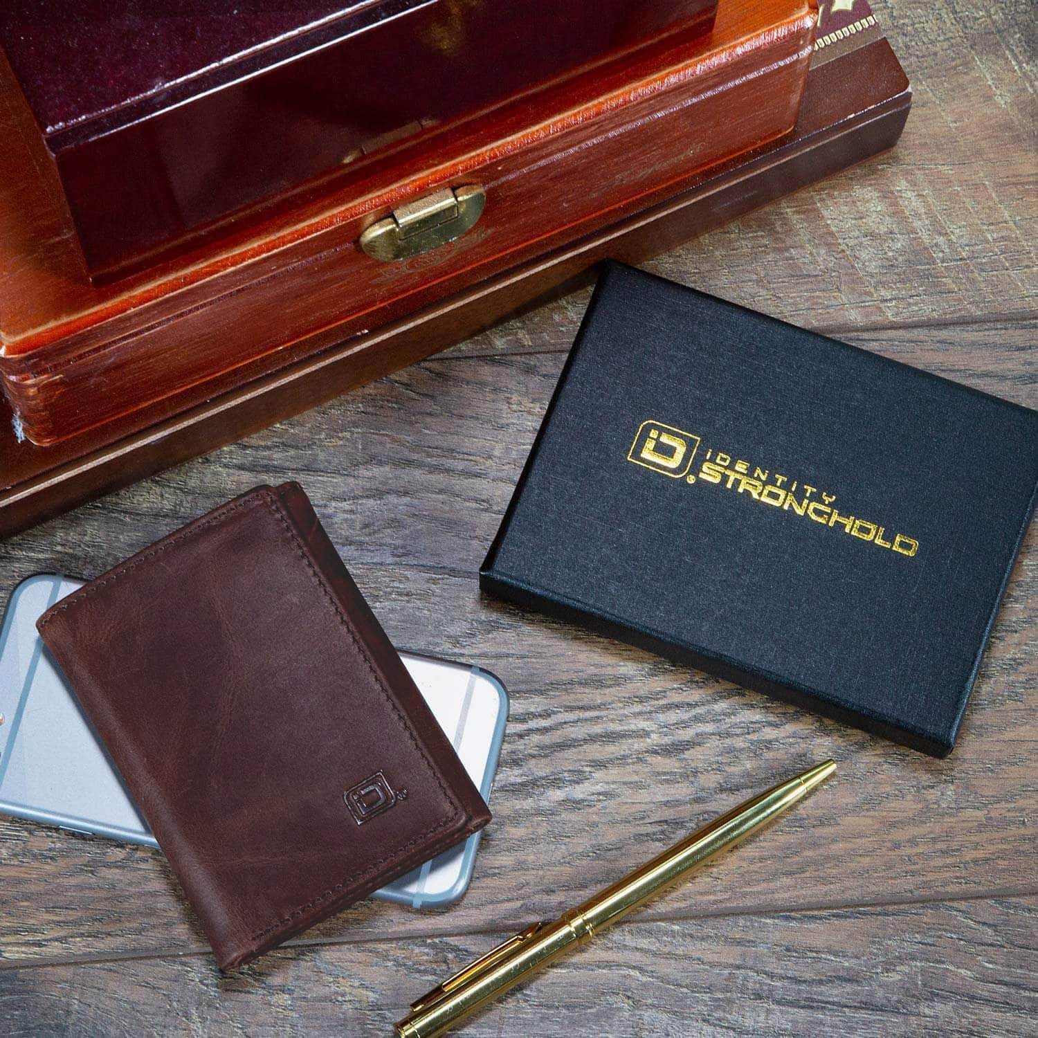 RFID Blocking Wallet for Men - Slim Buffalo Leather Trifold Wallet - Whiskey - IDSH7052 - whiskey