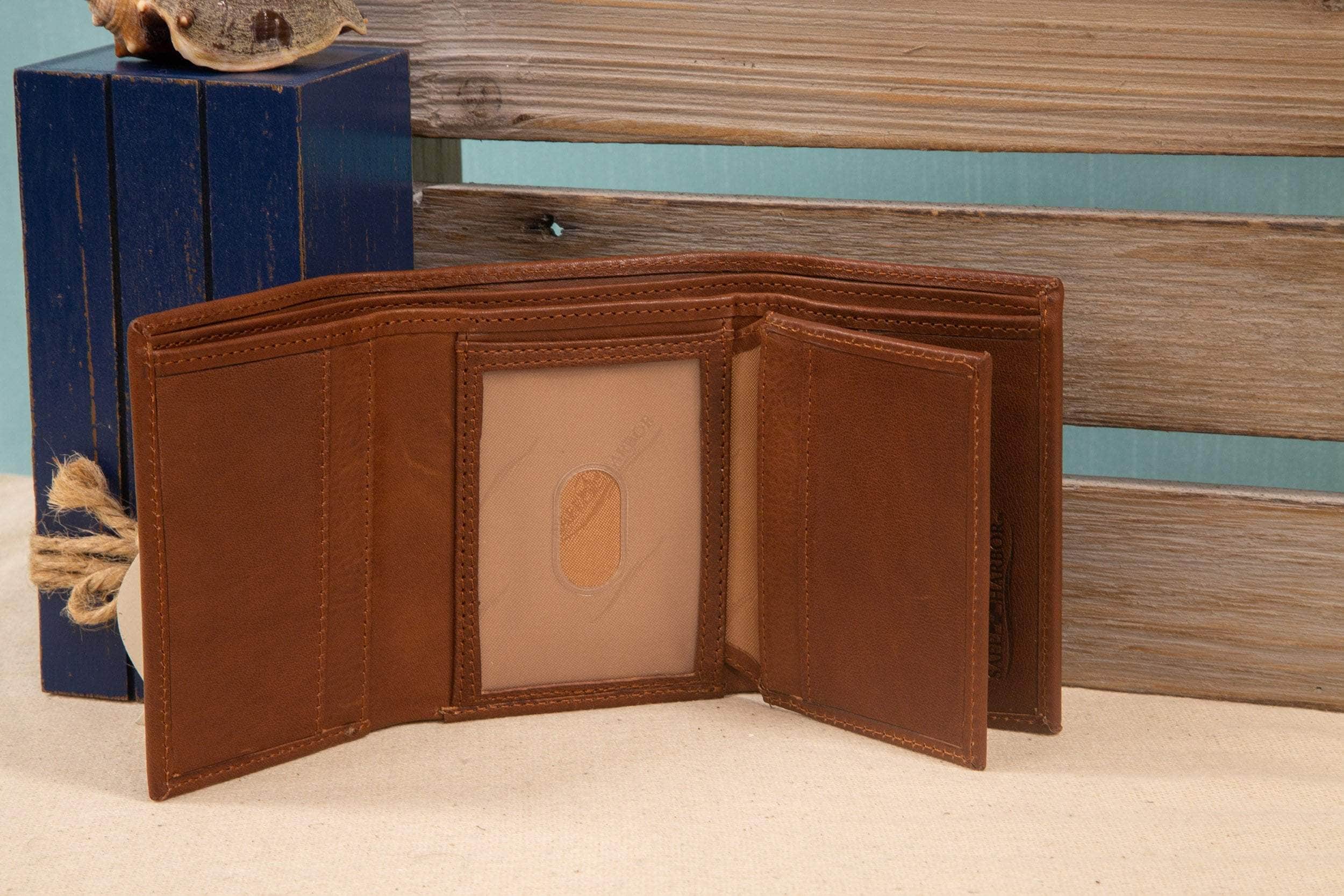 Safe Harbor Mens Wallet - RFID Secure Trifold with Center ID Window - Light Brown - SA - 20002 - lgtbrn