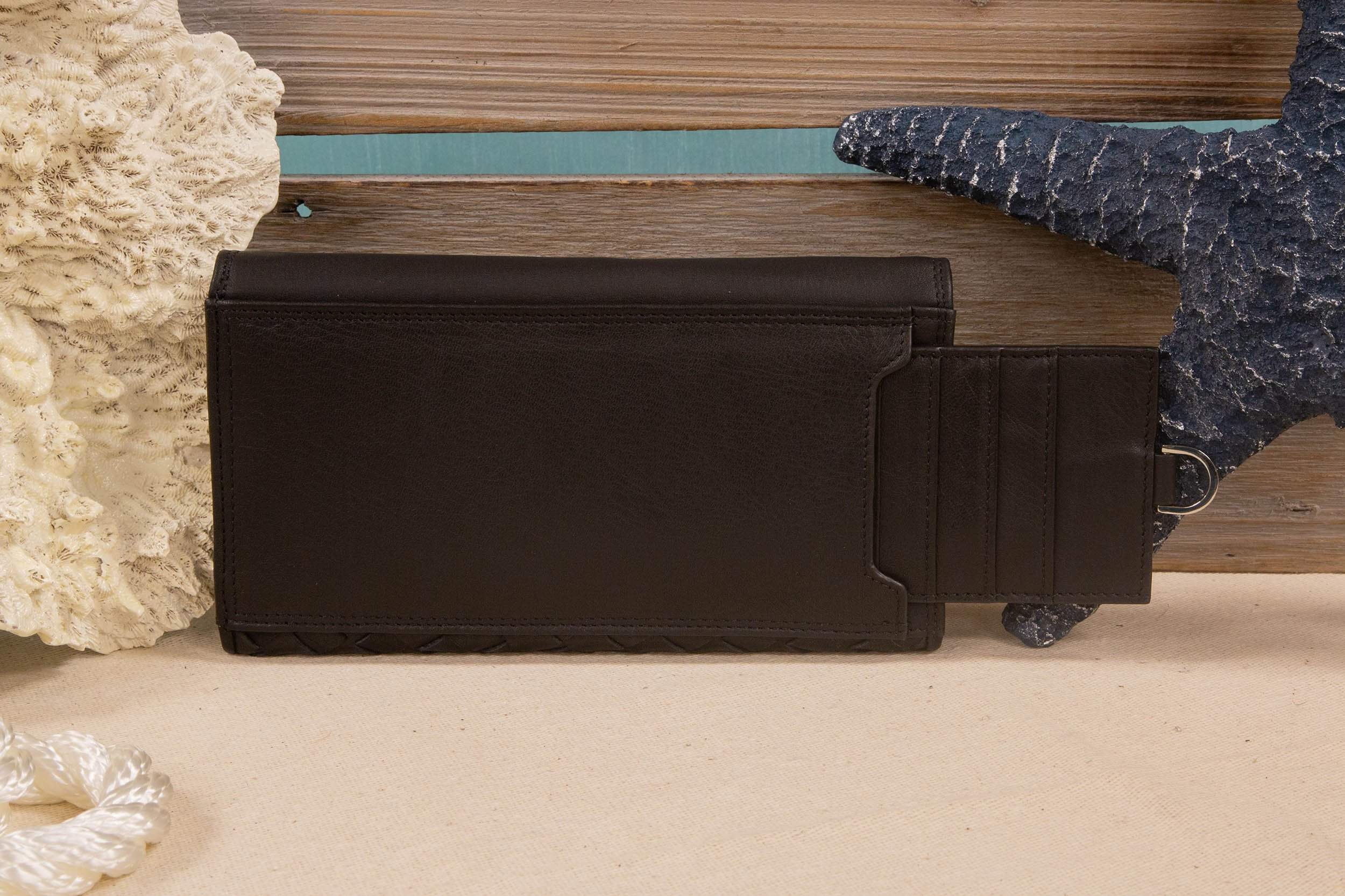 Safe Harbor RFID Wallets for Women - Weave Pull Tab Compartment Clutch - Black - SA - 30003 - A - blk