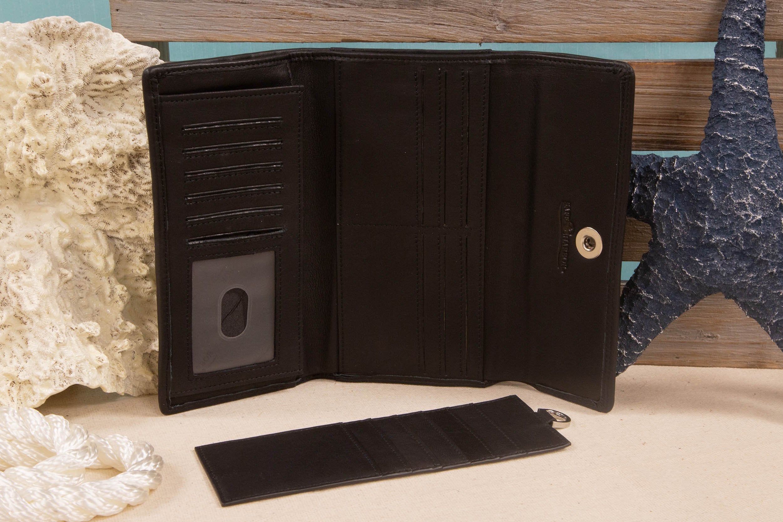 Safe Harbor RFID Wallets for Women - Weave Pull Tab Compartment Clutch - Black - SA - 30003 - A - blk