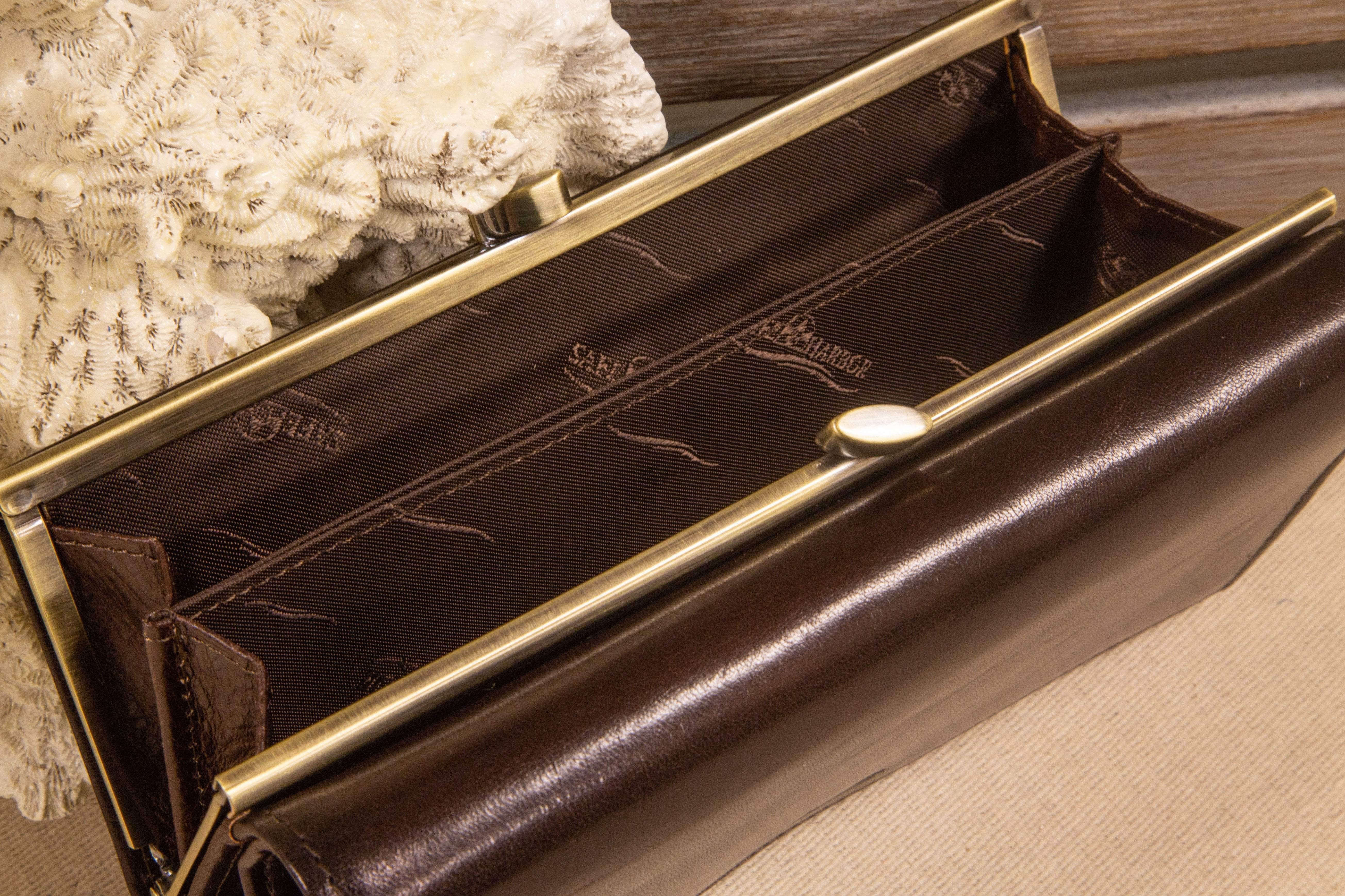 ID Stronghold Safe Harbor Ladies Wallet Safe Harbor Womens Wallet - RFID Antique Kiss Clasp Clutch