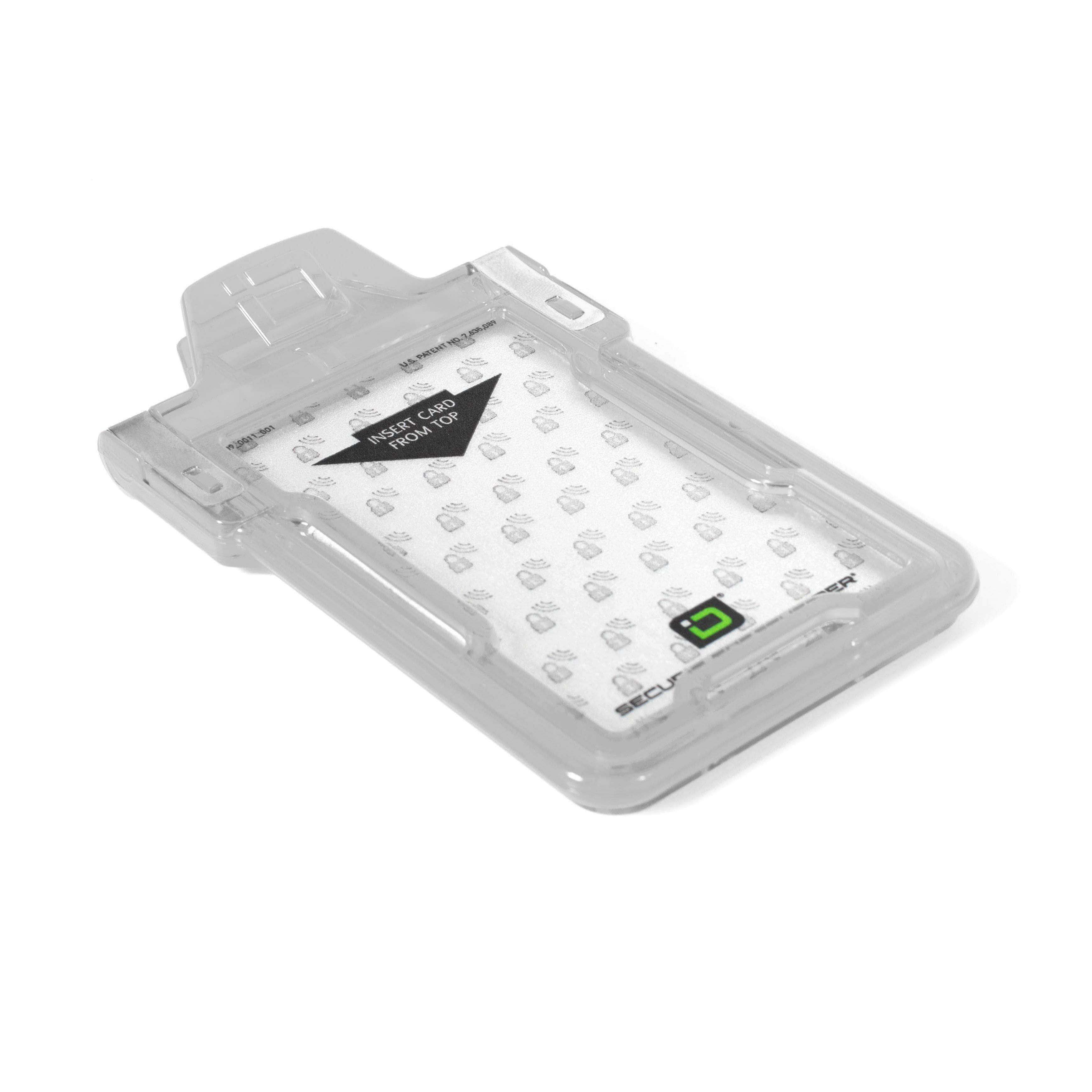 Secure Badge Holder Classic Vertical 1 ID Card Holder, and Lanyard Bundle - Clear - IDSH1038 - clrblk