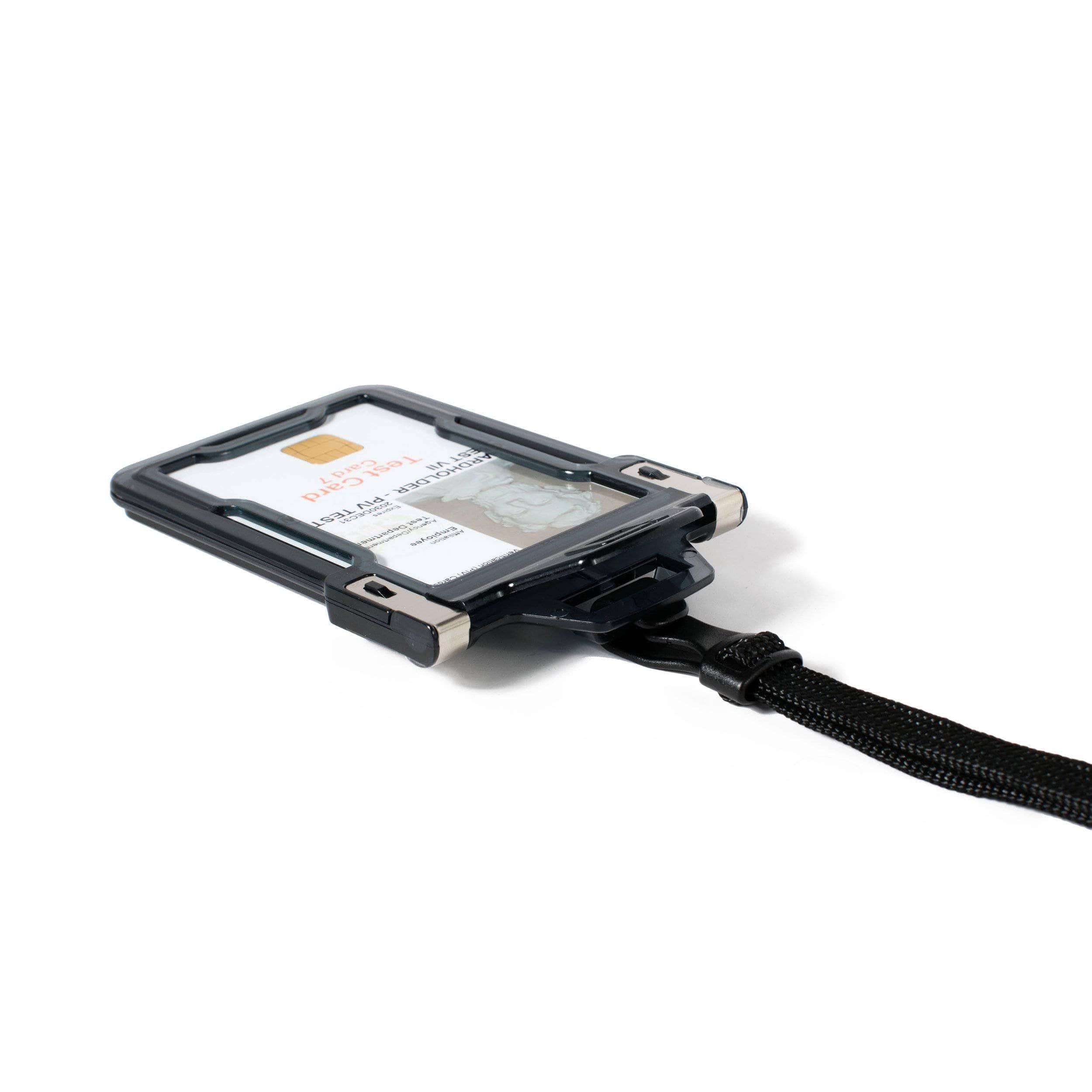 Secure Badge Holder Classic Vertical 1 ID Card Holder, and Lanyard Bundle - Clear - IDSH1038 - clrblk
