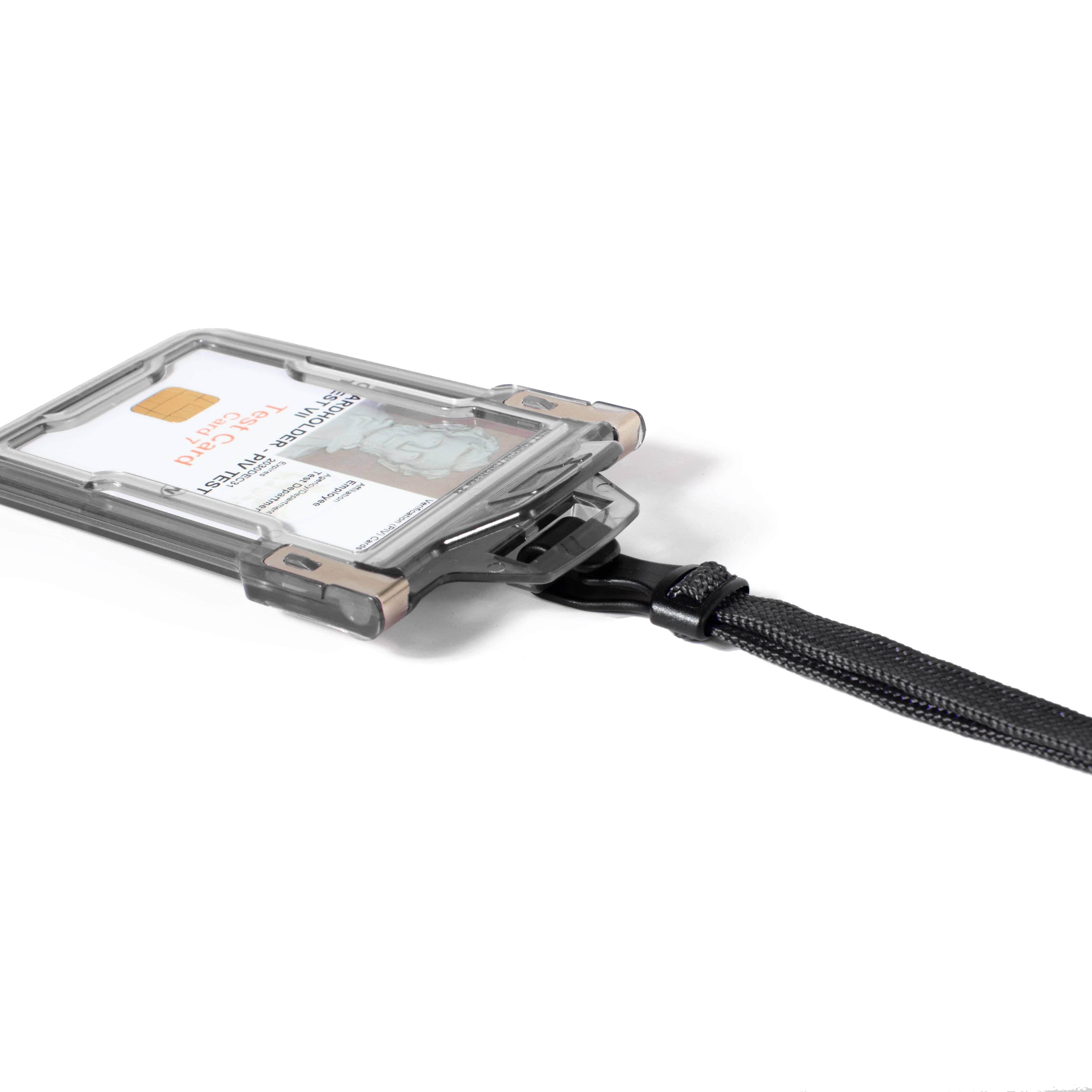 Secure Badge Holder Classic Vertical 1 ID Card Holder, and Lanyard Bundle - Clear - IDSH1038 - clrblk