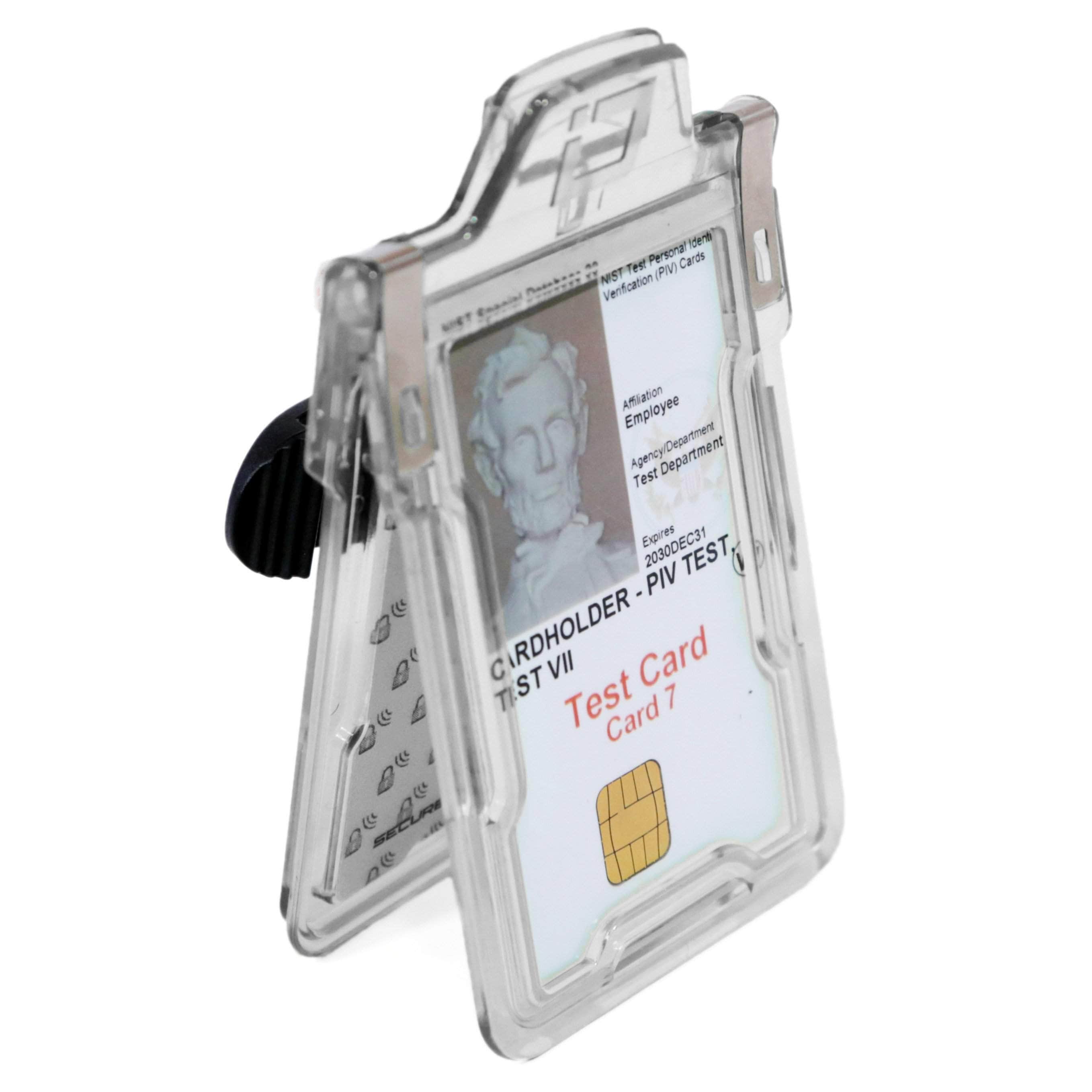 ID Stronghold Badgeholder Secure Badge Holder Classic Vertical 1 Card Holder With Belt Clip