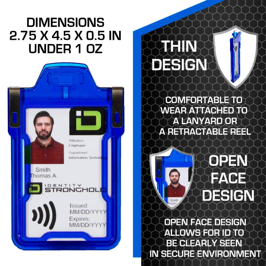 "Squeeze to Read" Secure Badge Holder Classic Vertical 1 ID Card Holder - Blue - IDSH1004 - 001B - Blu