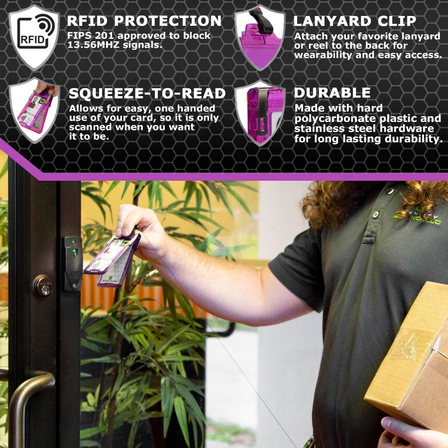 "Squeeze to Read" Secure Badge Holder Classic Vertical 1 ID Card Holder - Purple - IDSH1004 - 001B - Pur