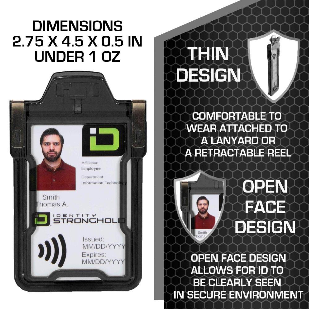 "Squeeze to Read" Secure Badge Holder Classic Vertical 1 ID Card Holder - Black - IDSH1004 - 001B - Blk