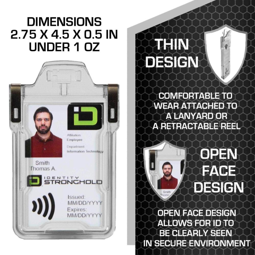 "Squeeze to Read" Secure Badge Holder Classic Vertical 1 ID Card Holder - Clear - IDSH1004 - 001B - Clr