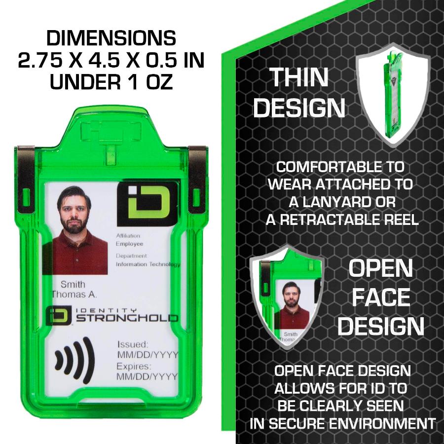 "Squeeze to Read" Secure Badge Holder Classic Vertical 1 ID Card Holder - Green - IDSH1004 - 001B - Grn