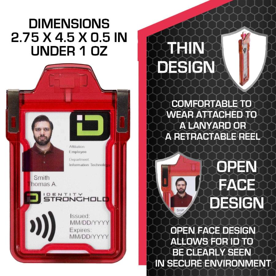 "Squeeze to Read" Secure Badge Holder Classic Vertical 1 ID Card Holder - Red - IDSH1004 - 001B - Red