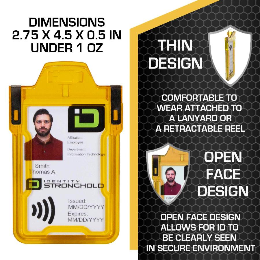 "Squeeze to Read" Secure Badge Holder Classic Vertical 1 ID Card Holder - Yellow - IDSH1004 - 001B - Ylw