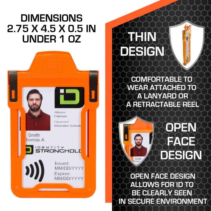 "Squeeze to Read" Secure Badge Holder Classic Vertical 1 ID Card Holder - Orange - IDSH1004 - 001B - Org