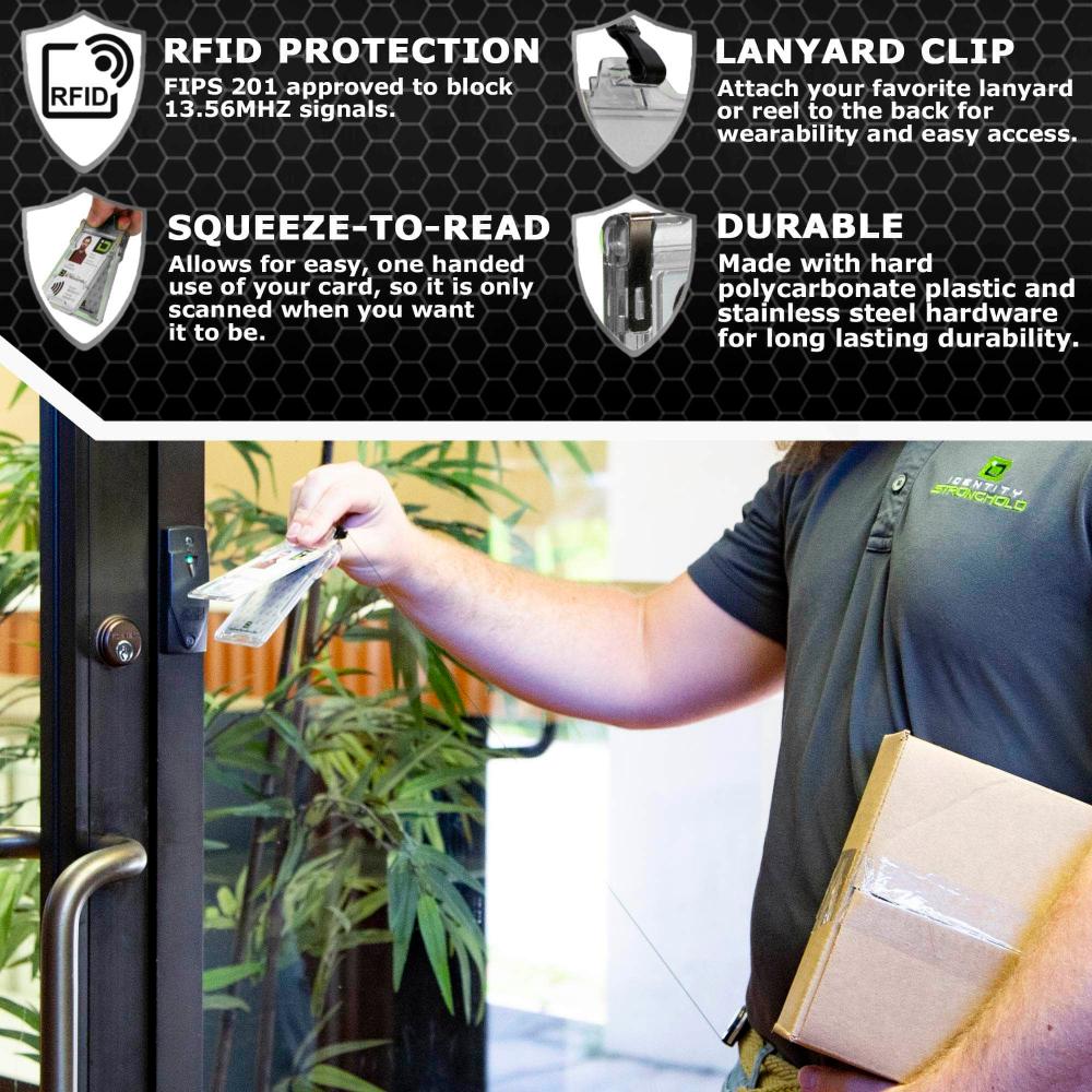 "Squeeze to Read" Secure Badge Holder Classic Vertical 1 ID Card Holder - Clear - IDSH1004 - 001B - Clr