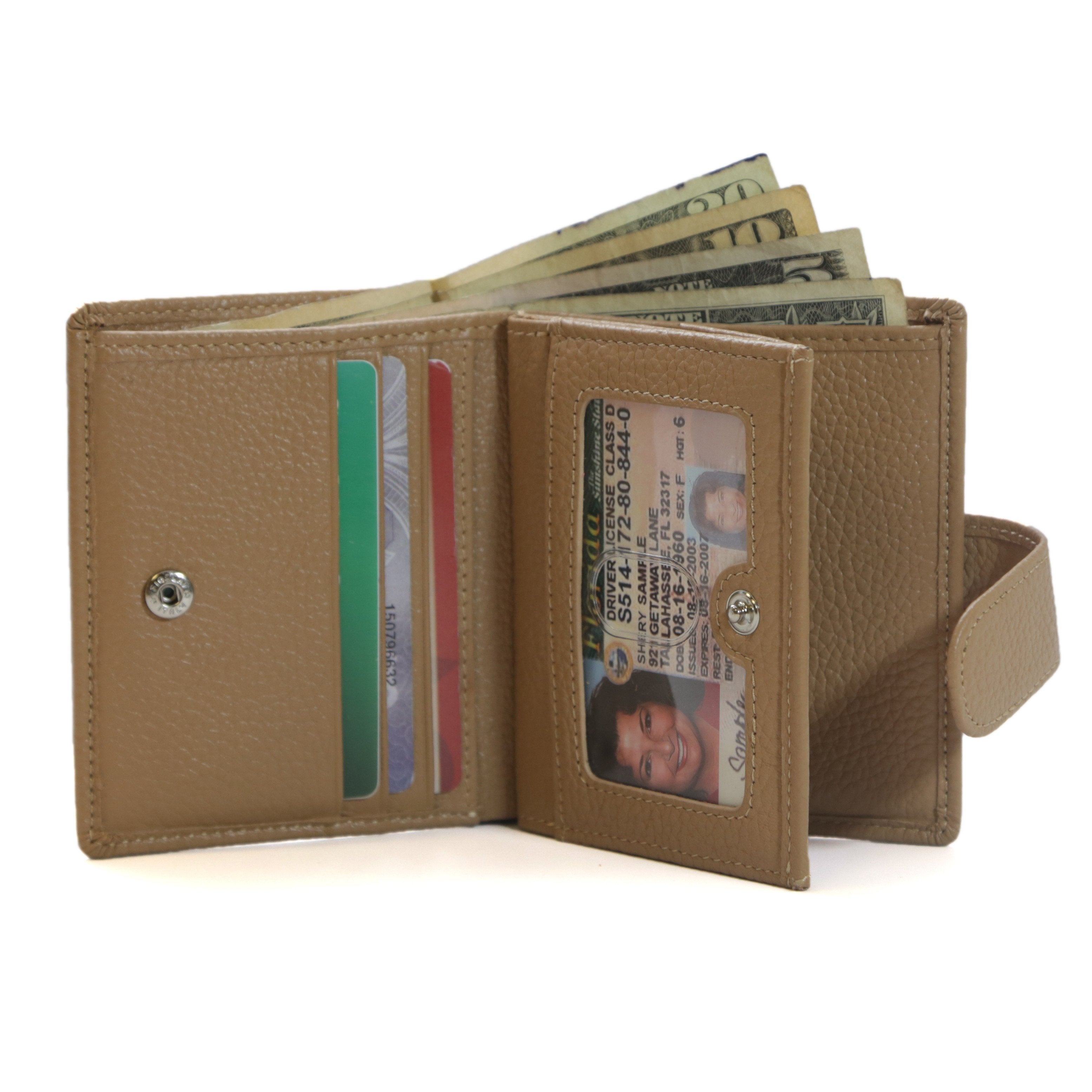 Women's RFID 7 Slot Bifold Leather Wallet - wheat - IDSH7118 - Wheat