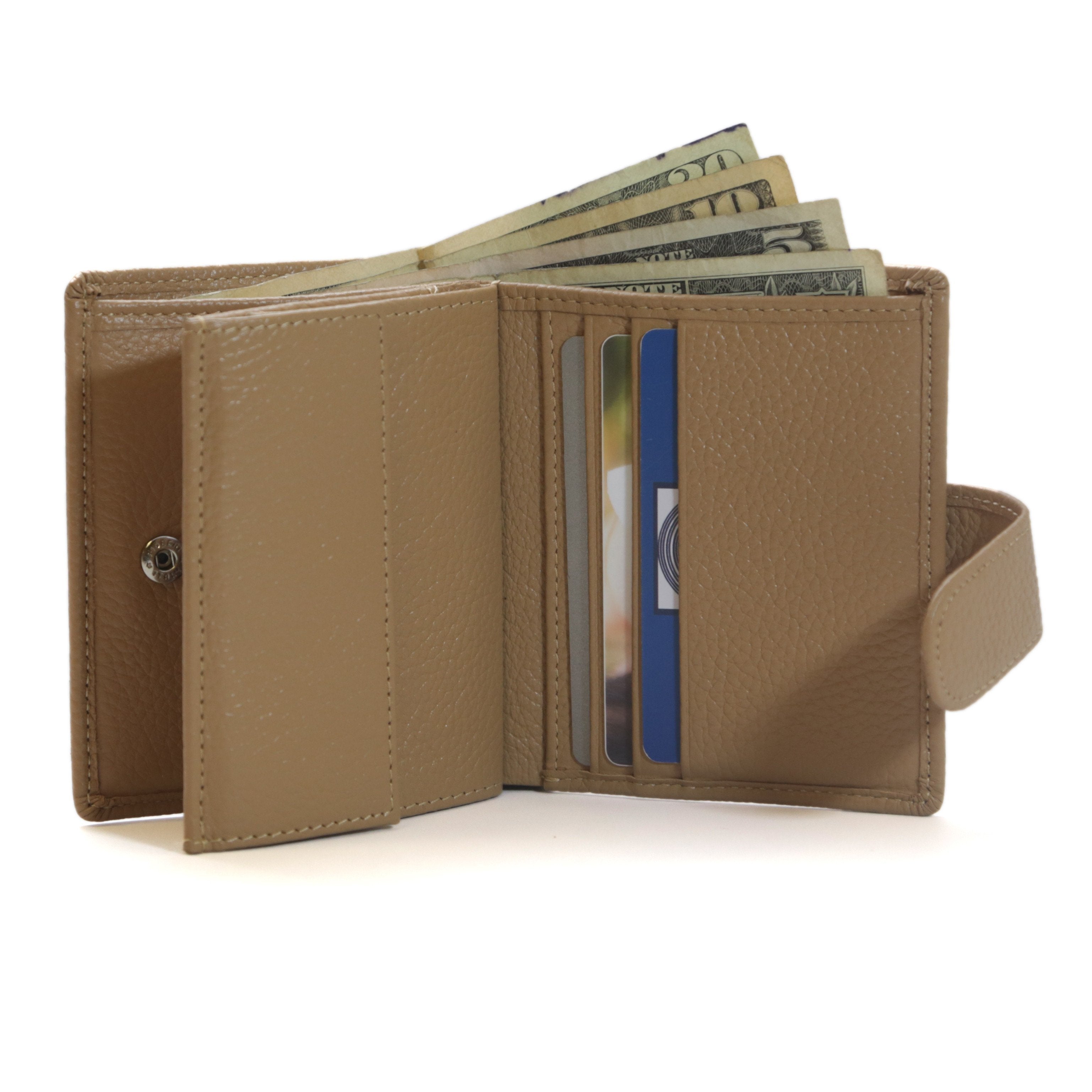 Women's RFID 7 Slot Bifold Leather Wallet - wheat - IDSH7118 - Wheat