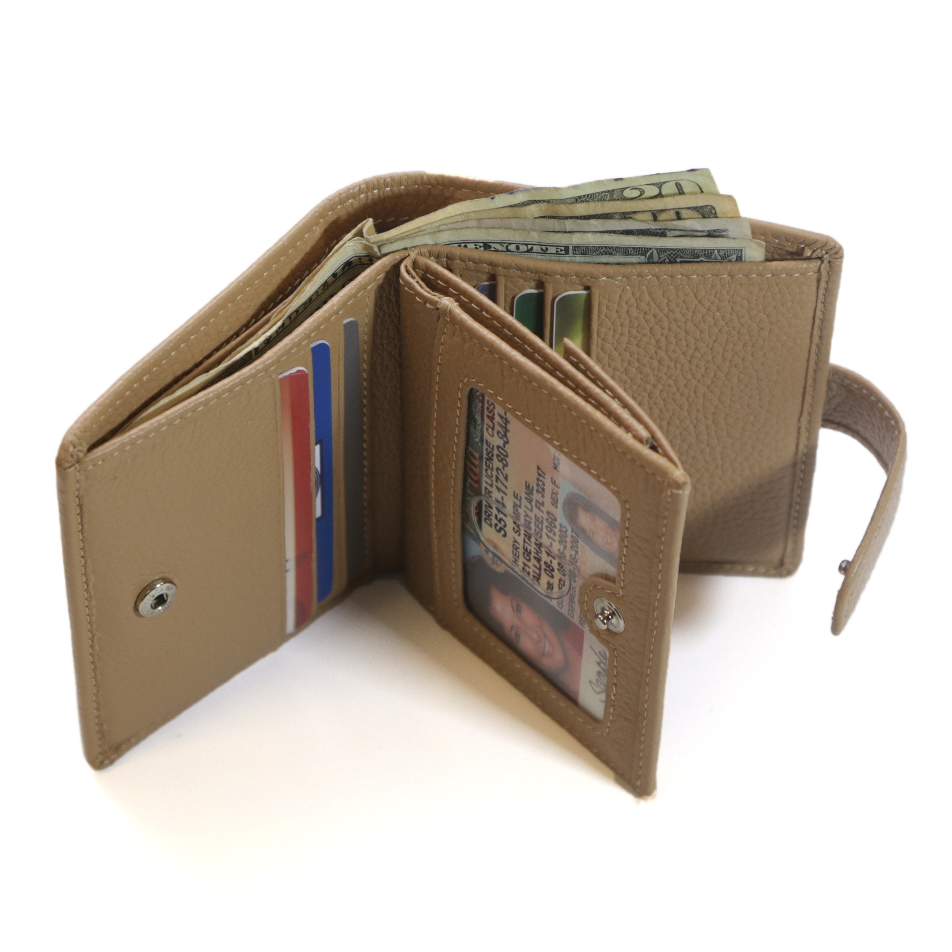 Women's RFID 7 Slot Bifold Leather Wallet - wheat - IDSH7118 - Wheat