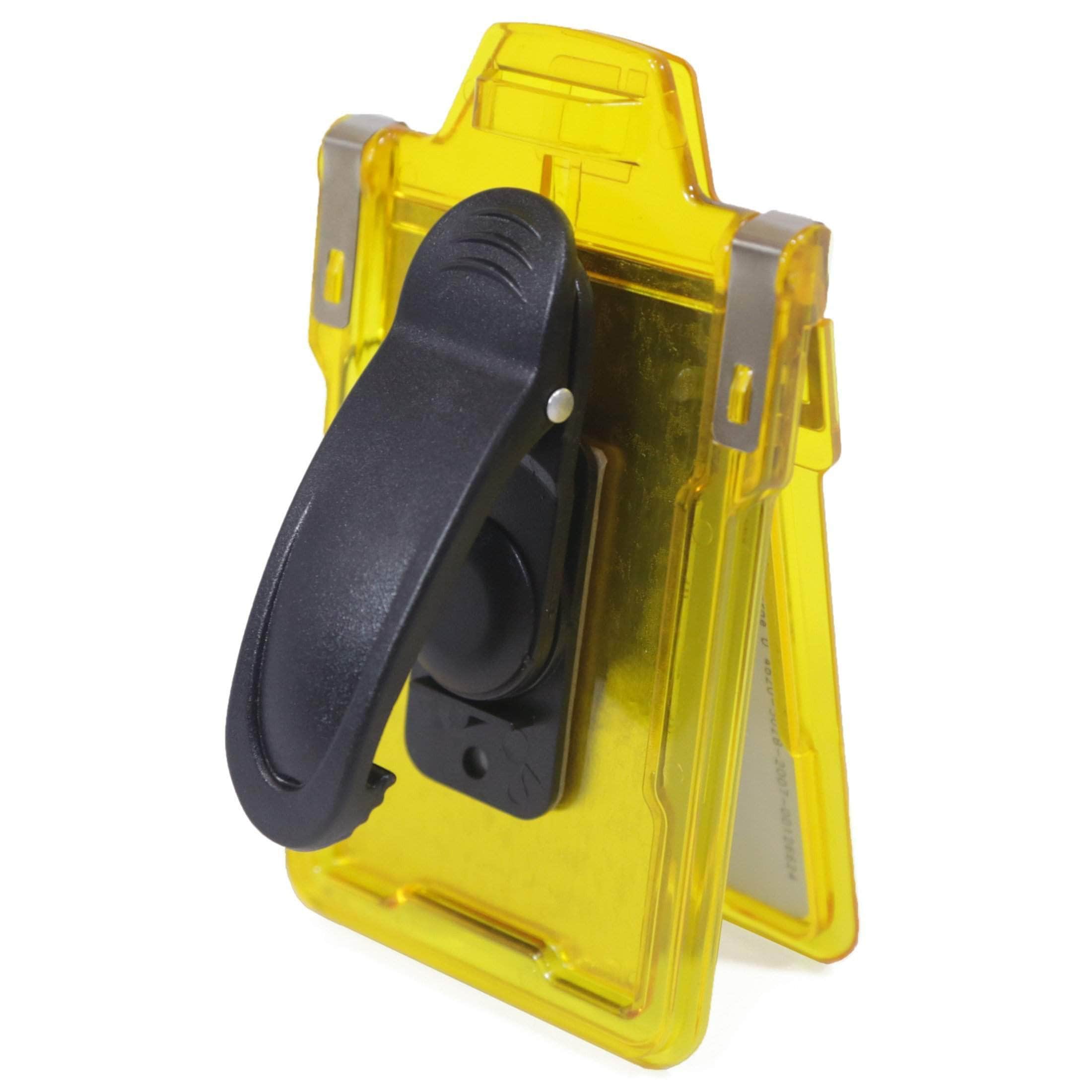 ID Stronghold Badgeholder Yellow Secure Badge Holder Classic Vertical 1 Card Holder With Belt Clip