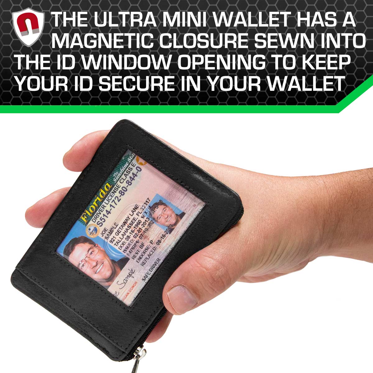 7004 Black RFID Blocking Minimalist Wallet ID Window