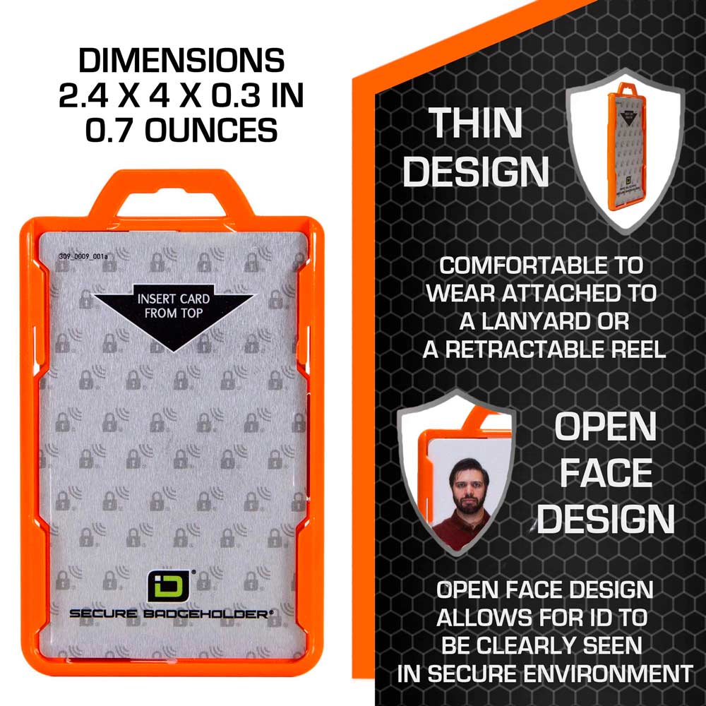 Secure Badge Holder Lite ™ Vertical 1 ID Card Holder - Orange - IDSH9001 - 001B - Org