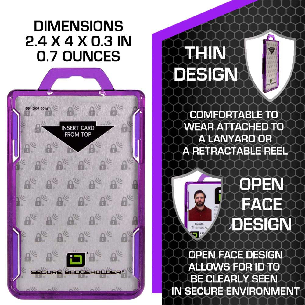 Secure Badge Holder Lite ™ Vertical 1 ID Card Holder - Purple - IDSH9001 - 001B - Pur